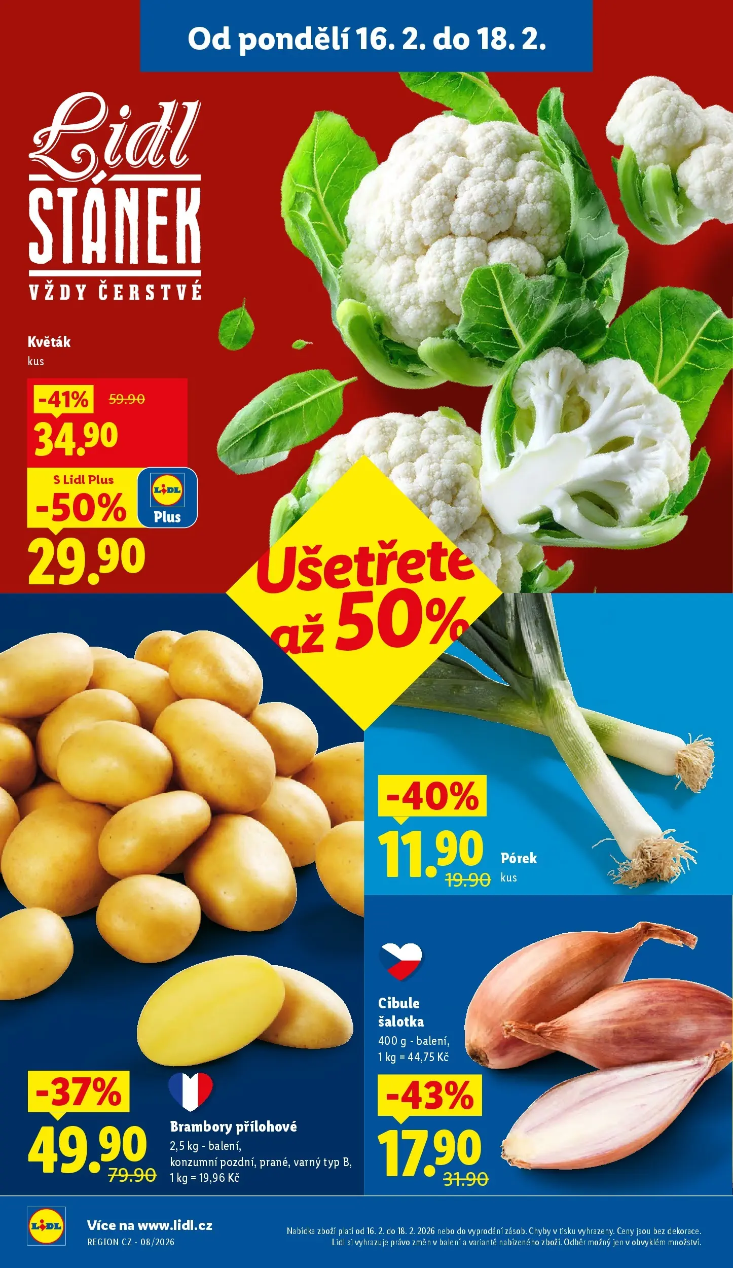 Lidl leták od 15.02.2026 - Nový akční leták | Strana: 10 | Produkty: Šalotka, Květák, Brambory, Cibule