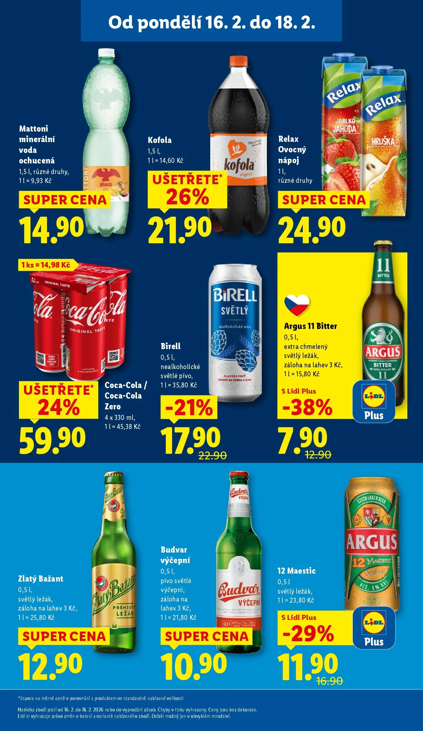 Lidl leták od 15.02.2026 - Nový akční leták | Strana: 27 | Produkty: Voda, Pivo, Zlatý Bažant, Kofola