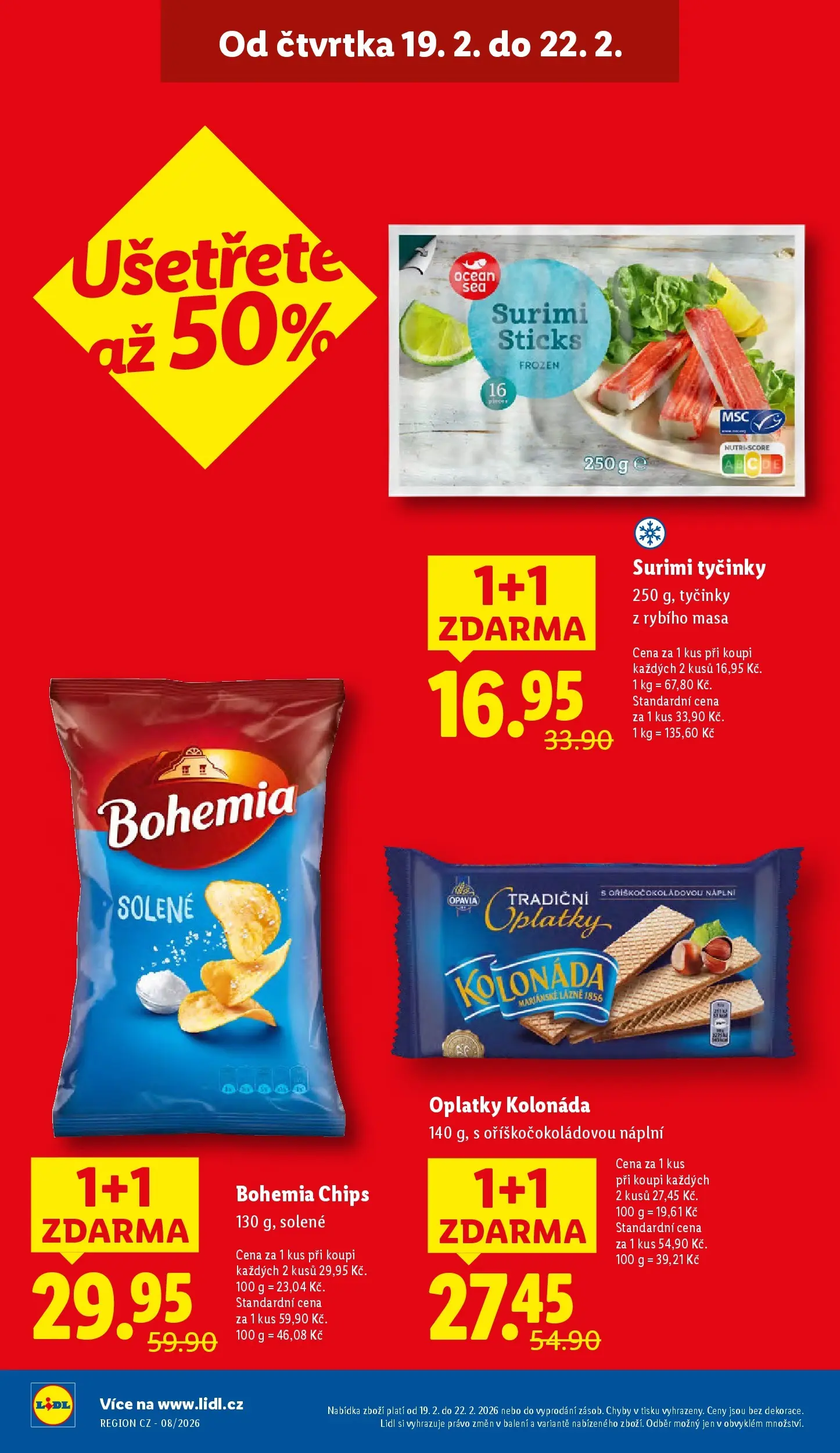 Lidl leták od 18.02.2026 - Nový akční leták | Strana: 2 | Produkty: Tyčinky, Surimi tyčinky, Surimi, Bohemia chips