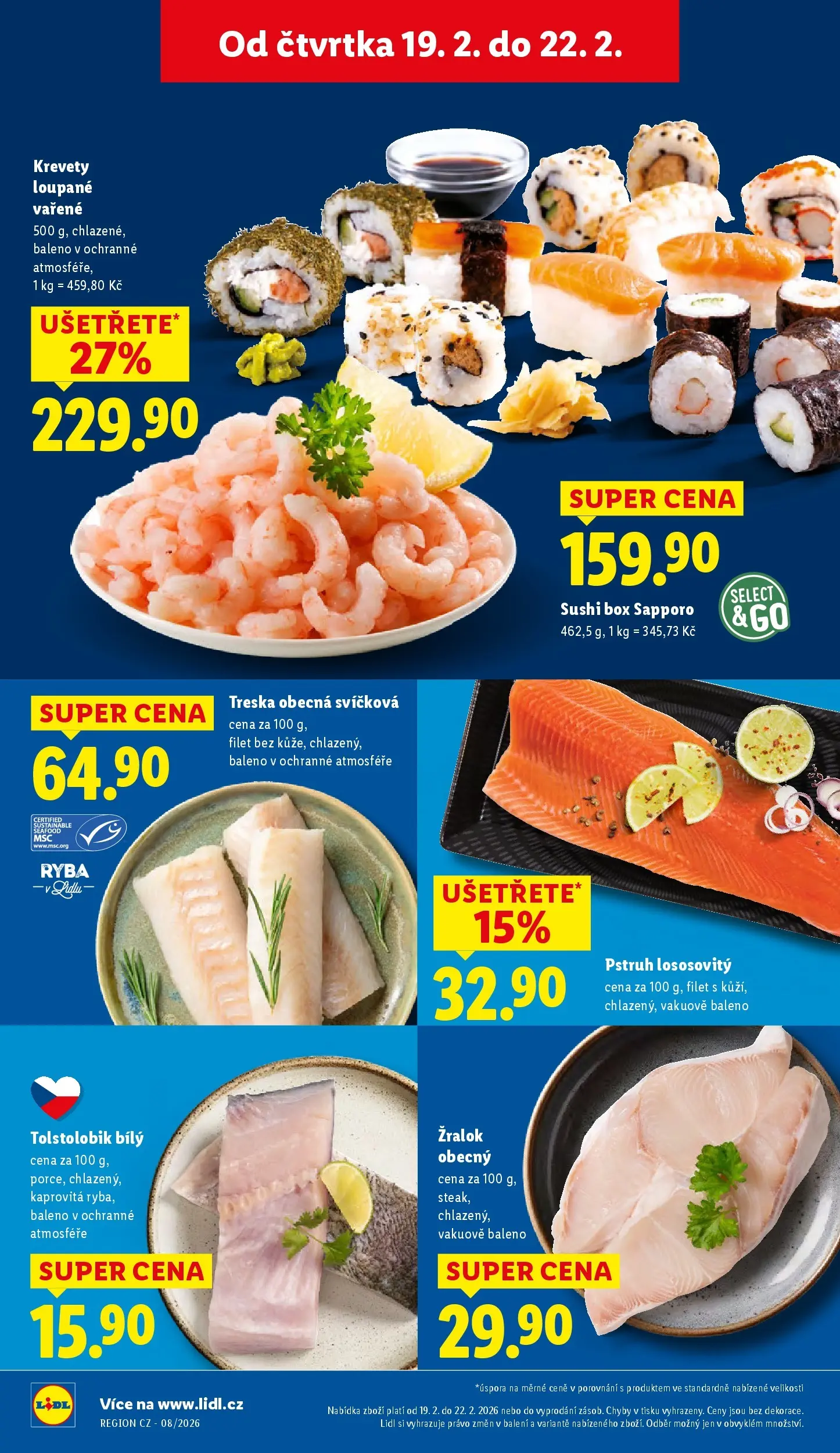 Lidl leták od 18.02.2026 - Nový akční leták | Strana: 10 | Produkty: Krevety loupané, Ryba, Sushi box, Filet