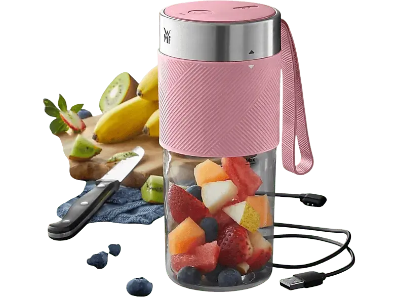 WMF K&Uuml;CHENminis Mix on the go, Wiederaufladbarer Akku Smoothie-Mixer (Pink, 300 ml)