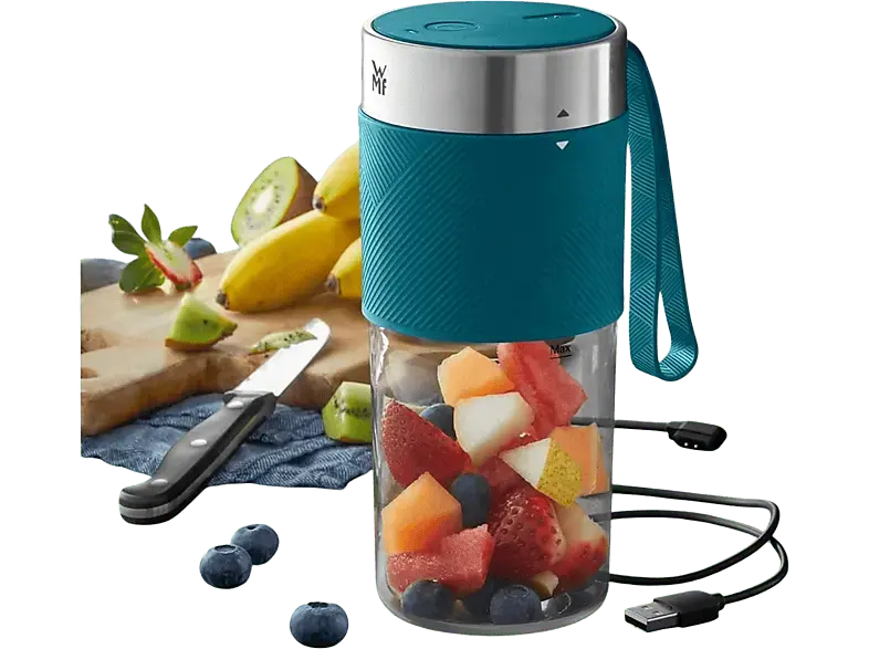 WMF K&Uuml;CHENminis Mix on the go, Wiederaufladbarer Akku Smoothie-Mixer (Petrol, 300 ml)