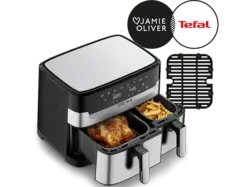 Tefal EY90JD Jamie Oliver Dual Easy Fry Doppel-Hei&szlig;luftfritteuse 8,3 l, Silber