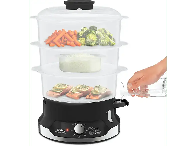 Tefal VC2048 Ultracompact Dampfgarer (800 Watt, 9 l, Schwarz)