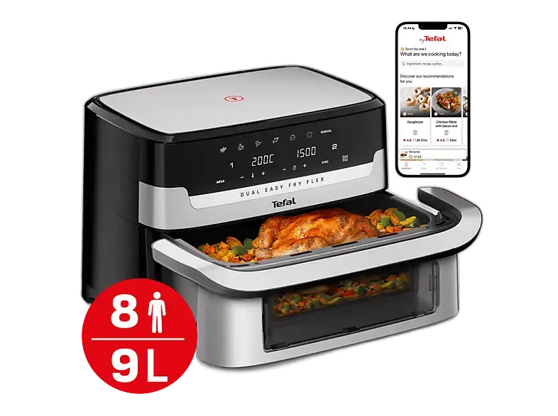 Tefal EY 922D Easy Fry Flex Doppelkammer Hei&szlig;luftfritteuse 9 l, 2700 Watt, Schwarz