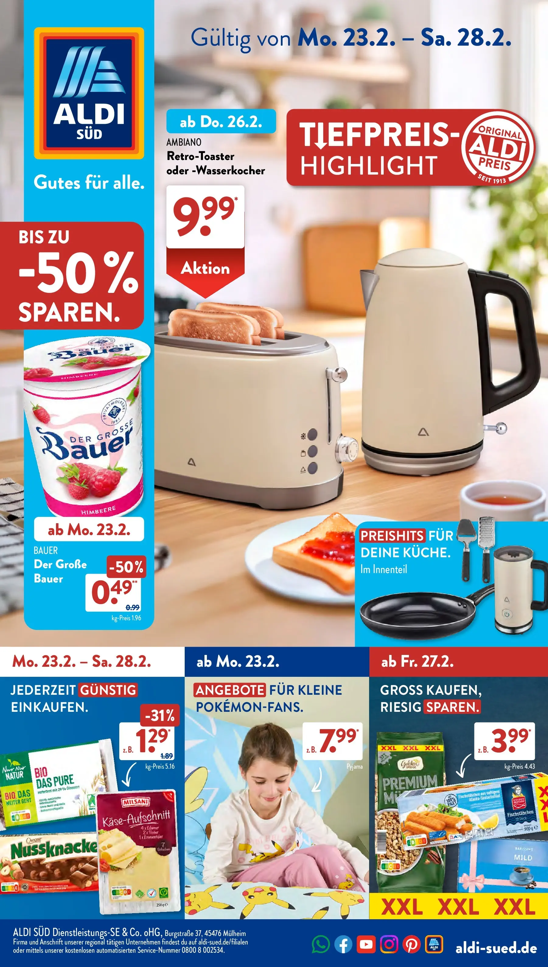 Aldi Süd Wochenangebote (ab 23.02.2026) zum Blättern | Seite: 1 | Produkte: Wasserkocher, Fischstabchen, Pyjama, Himbeere
