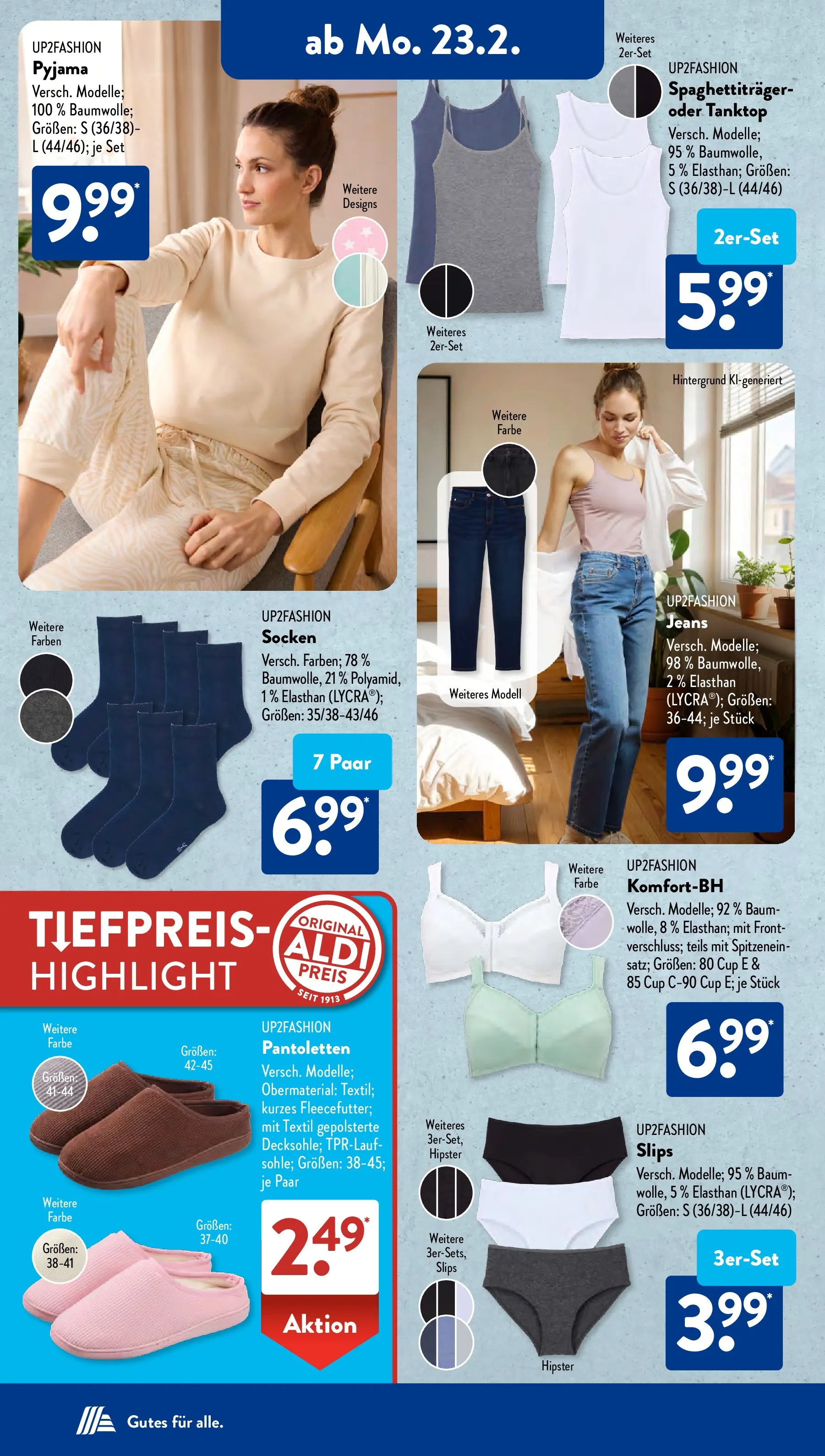 Aldi Süd Wochenangebote (ab 23.02.2026) zum Blättern | Seite: 14 | Produkte: Up2fashion, Tanktop, Pyjama, Jeans