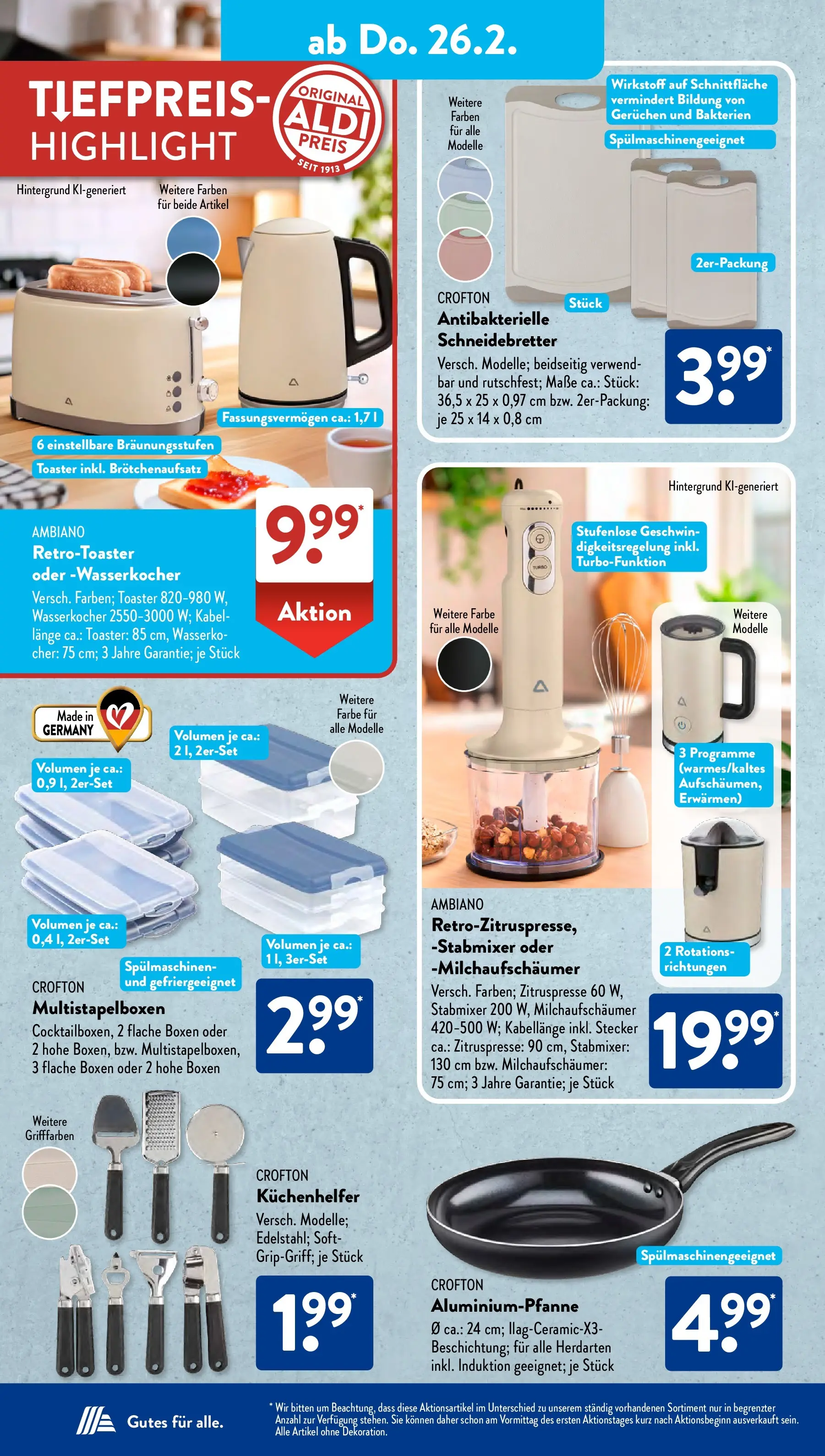 Aldi Süd Wochenangebote (ab 23.02.2026) zum Blättern | Seite: 16 | Produkte: Kabel, Wasserkocher, Toaster, Stabmixer
