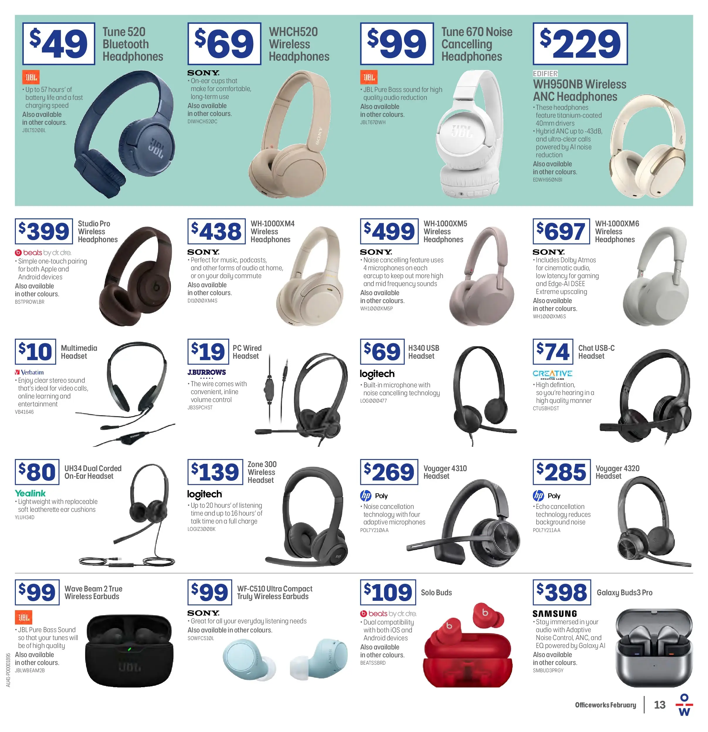 Officeworks - BTU/BTW - 16/02/2026 > weekly / monthly specials | Page: 13 | Products: Battery, Pc, Audio, Stereo