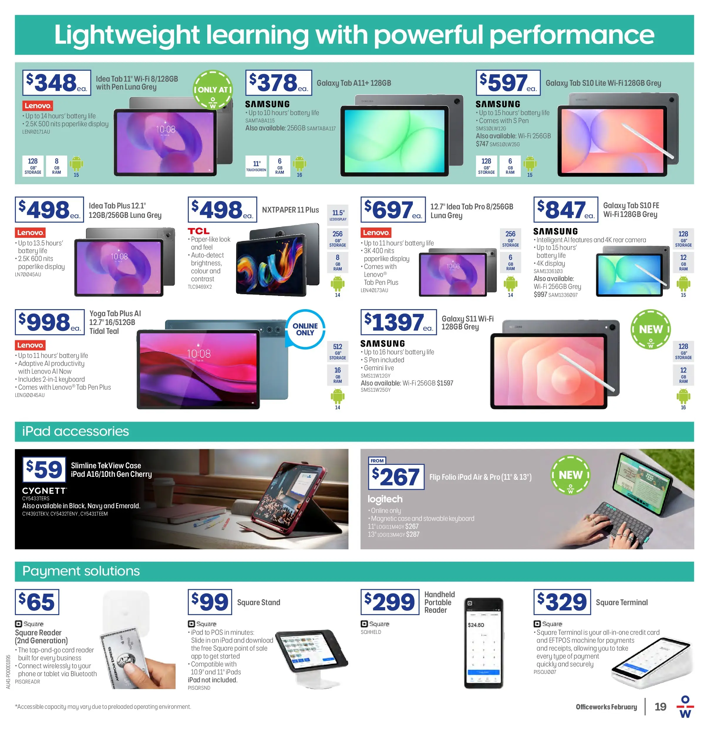 Officeworks - BTU/BTW - 16/02/2026 > weekly / monthly specials | Page: 19 | Products: Accessories, Phone, Tablet, Keyboard
