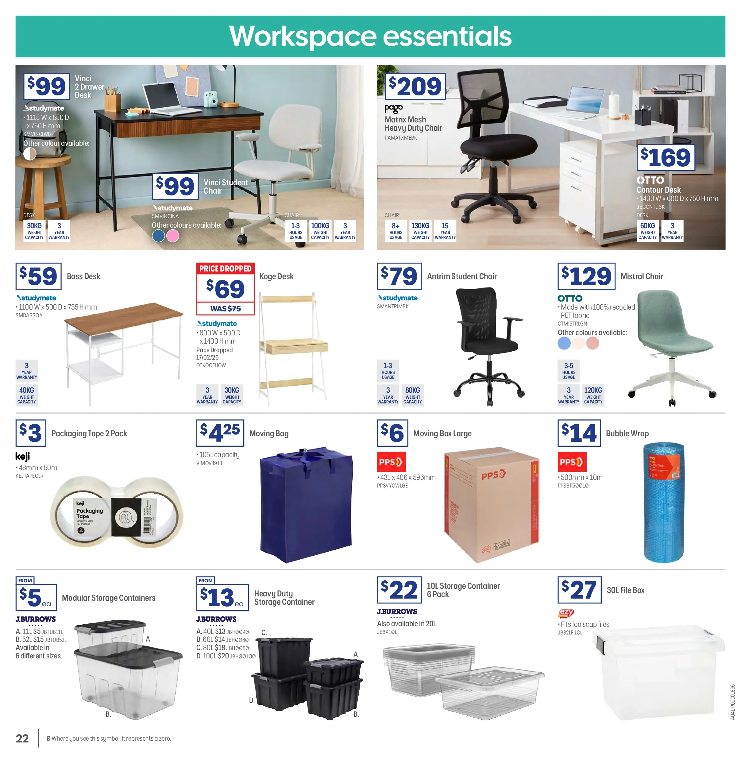 Officeworks - BTU/BTW - 16/02/2026 > weekly / monthly specials | Page: 22 | Products: Desk, Box, Contour, Weight