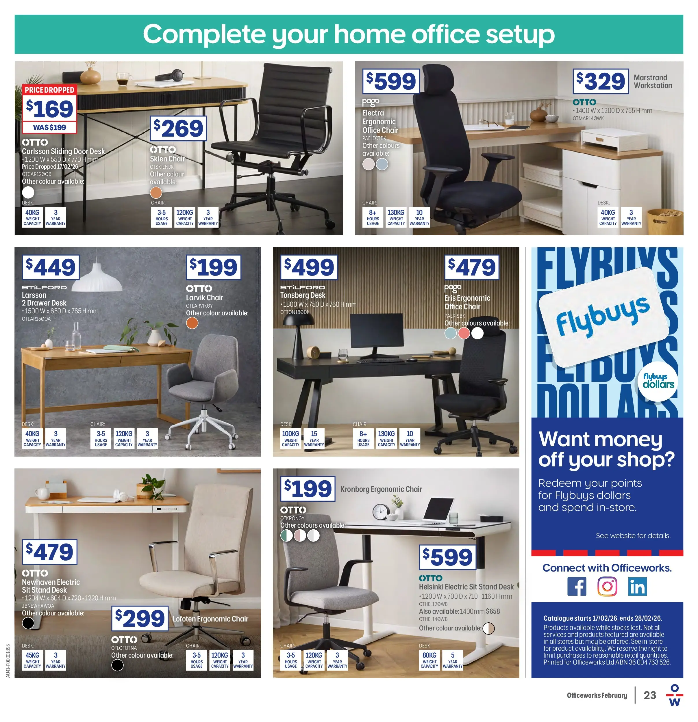 Officeworks - BTU/BTW - 16/02/2026 > weekly / monthly specials | Page: 23 | Products: Chair, Desk, Drawer, Weight