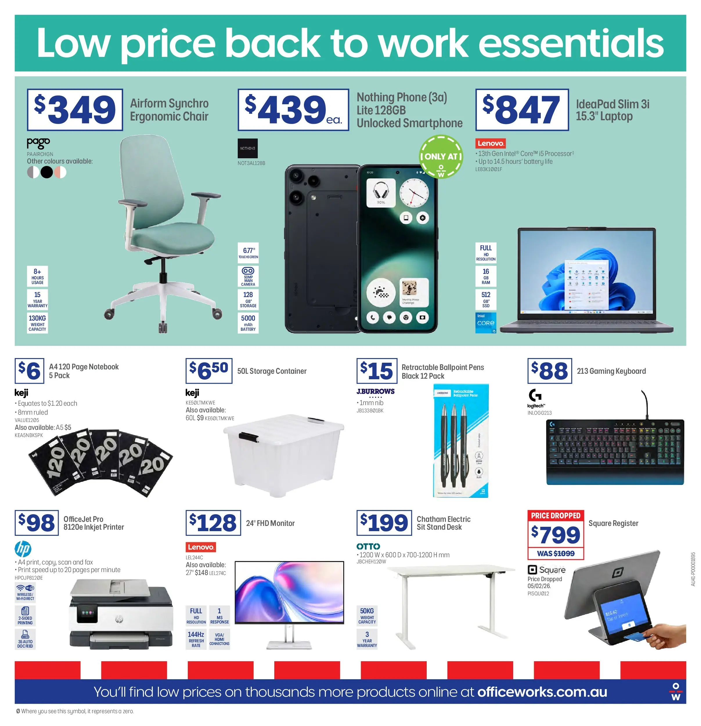 Officeworks - BTU/BTW - 16/02/2026 > weekly / monthly specials | Page: 24 | Products: Battery, Smartphone, Printer, Keyboard