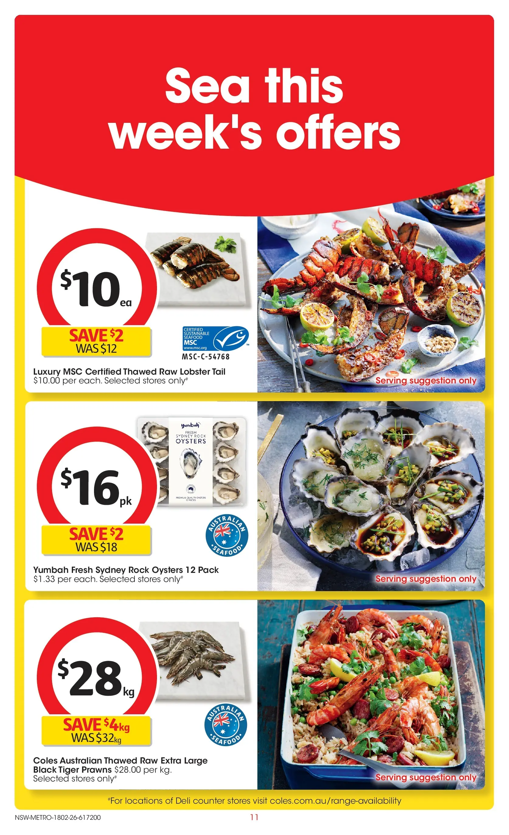 ﻿Coles catalogue valid from 18/02/2026 > Online Australia | Page: 11 | Products: Oysters, Prawns, Sustainable, Seafood