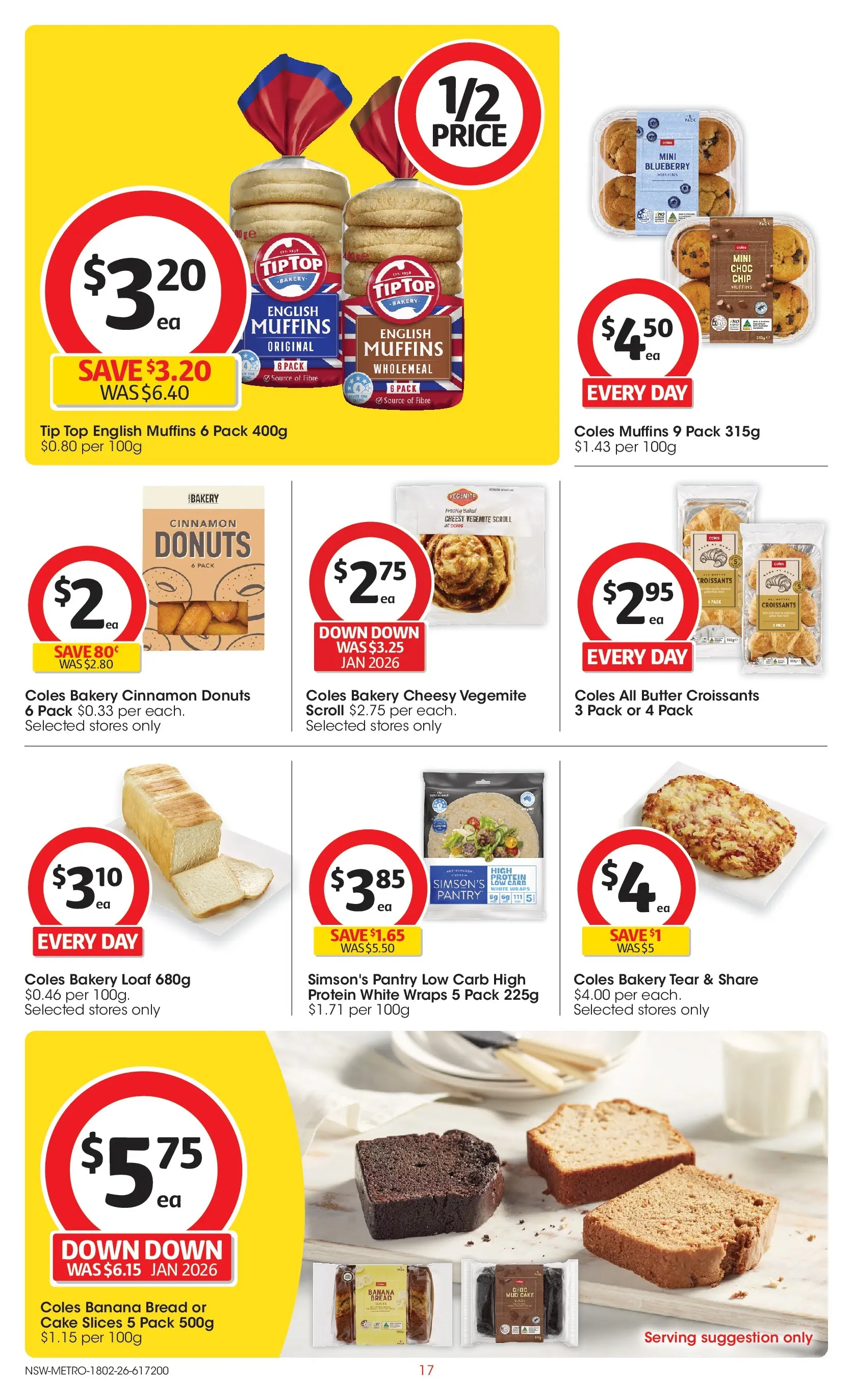 ﻿Coles catalogue valid from 18/02/2026 > Online Australia | Page: 17 | Products: Butter, Donuts, Bread, Muffins