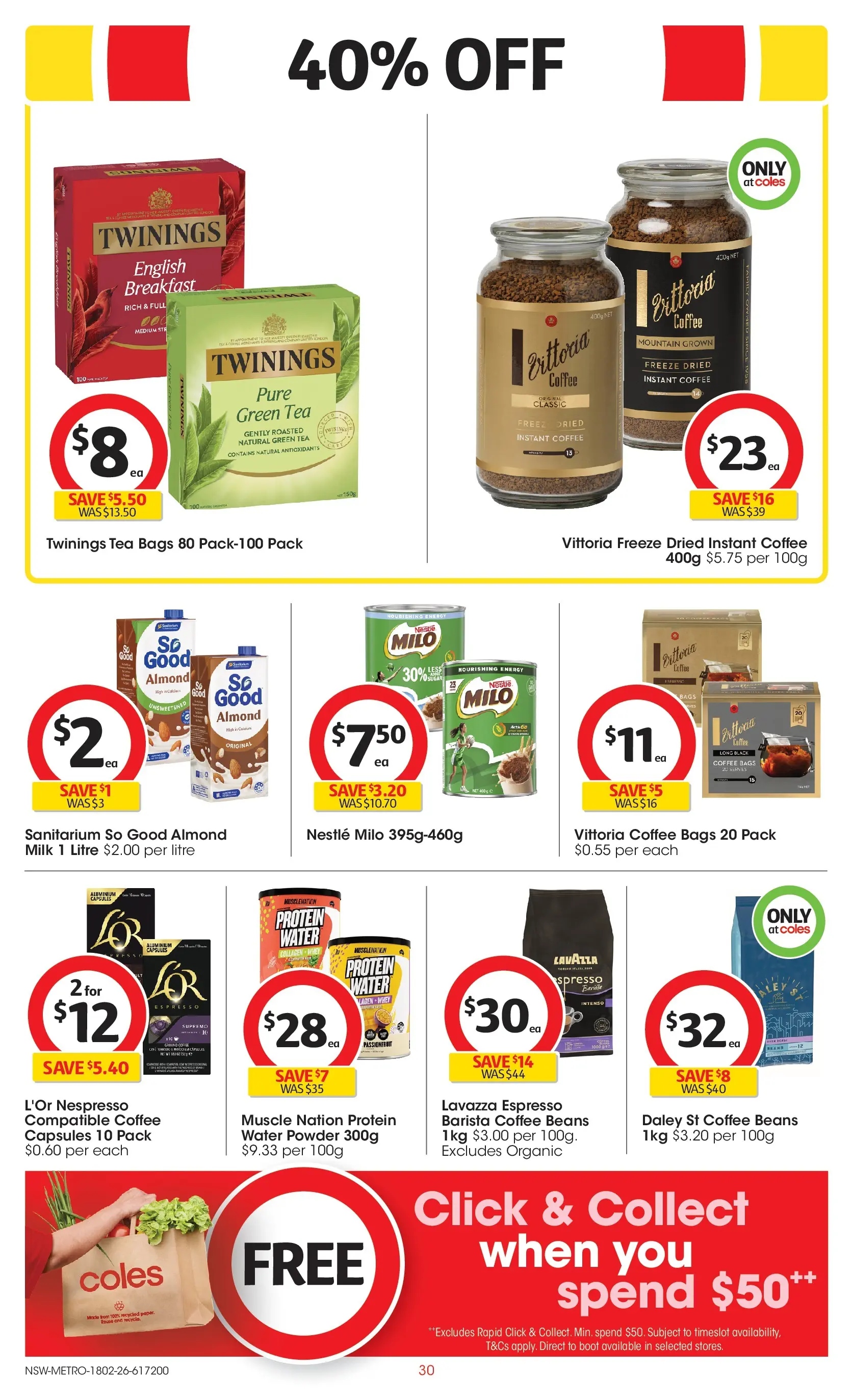 ﻿Coles catalogue valid from 18/02/2026 > Online Australia | Page: 30 | Products: Milk, Coffee, Tea, Water