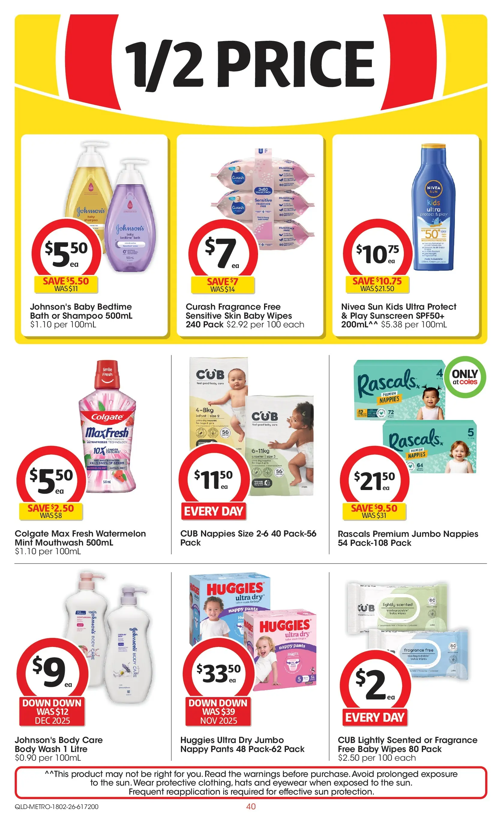 ﻿Coles catalogue valid from 18/02/2026 > Online Australia | Page: 40 | Products: Sunscreen, Mouthwash, Pants, Sensitive skin