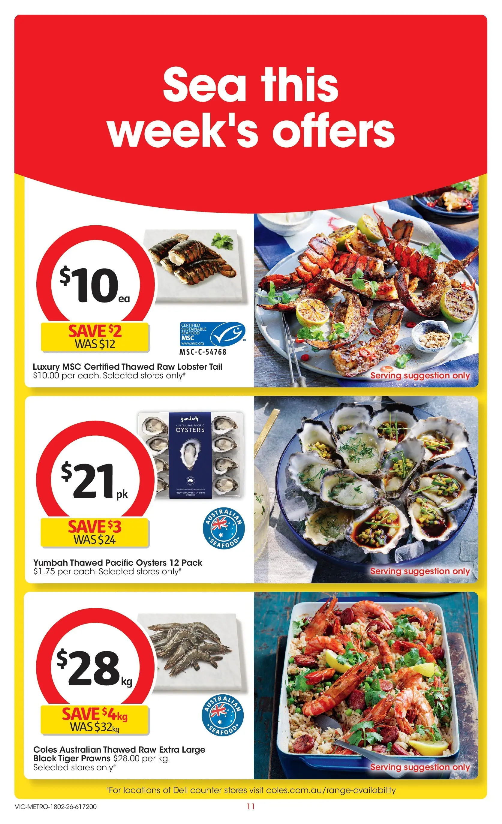 ﻿Coles catalogue valid from 18/02/2026 > Online Australia | Page: 11 | Products: Lobster, Prawns, Sustainable, Seafood