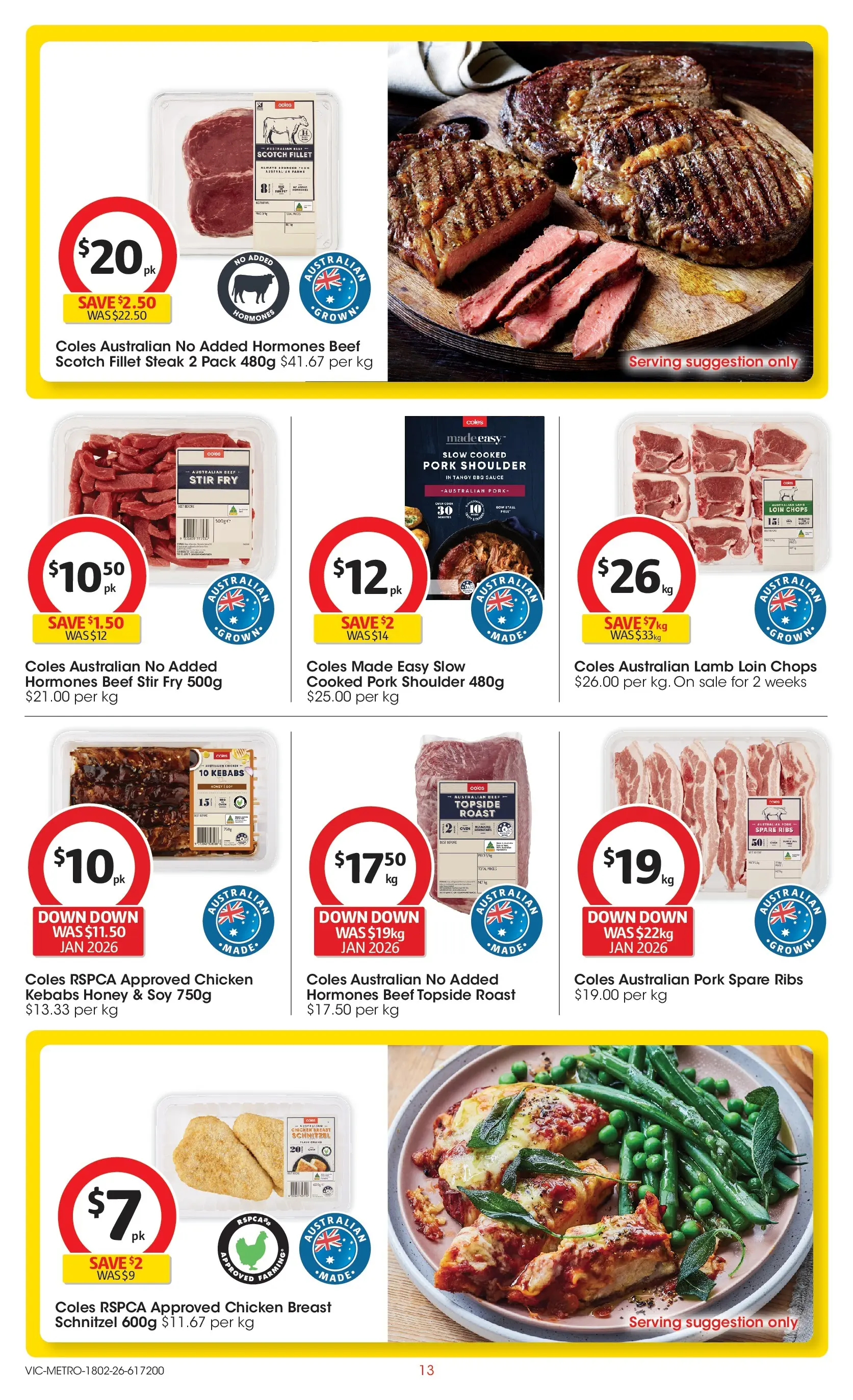 ﻿Coles catalogue valid from 18/02/2026 > Online Australia | Page: 13 | Products: Honey, Chicken, Lamb, Steak