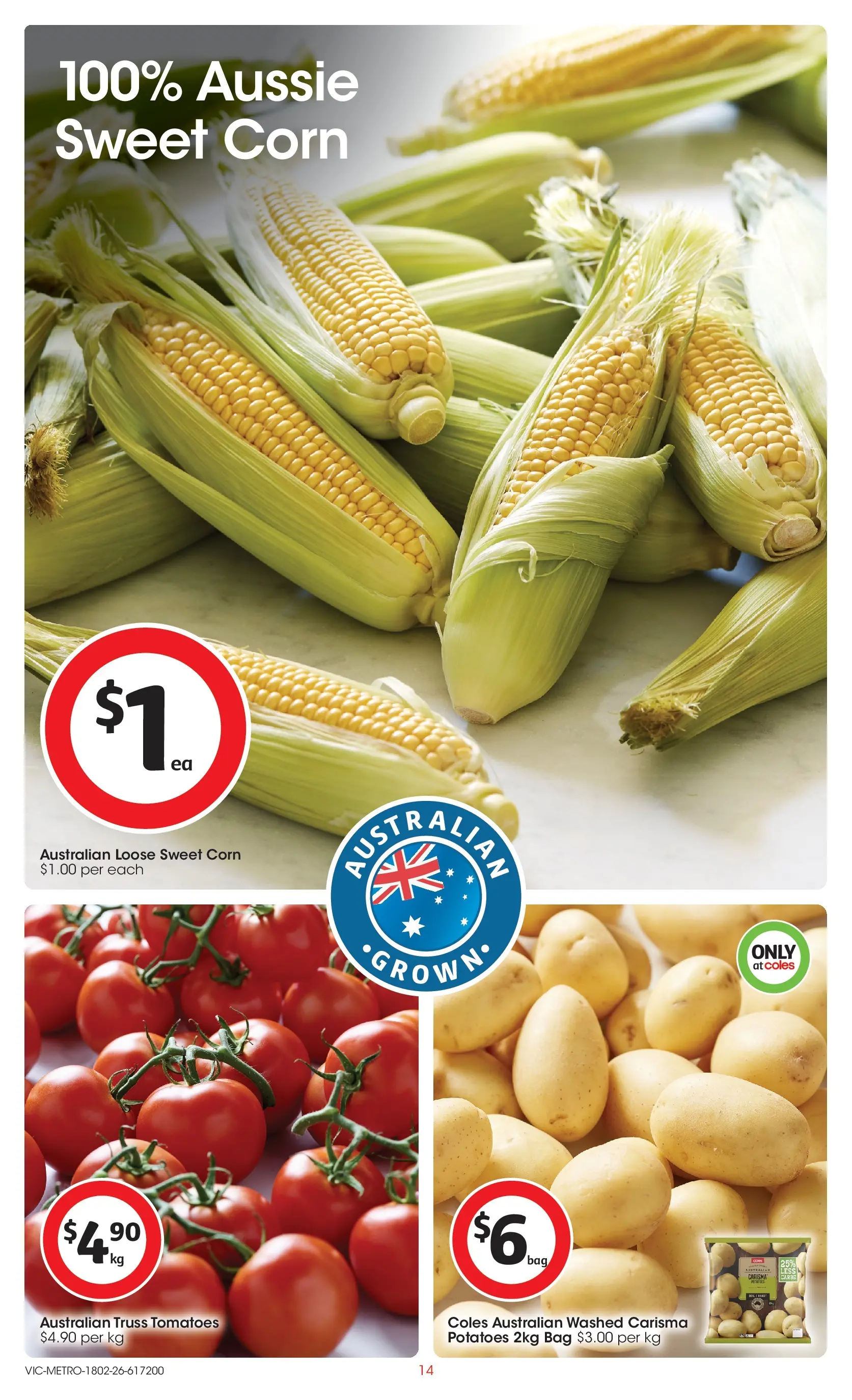 ﻿Coles catalogue valid from 18/02/2026 > Online Australia | Page: 14 | Products: Tomatoes, Potatoes, Bag