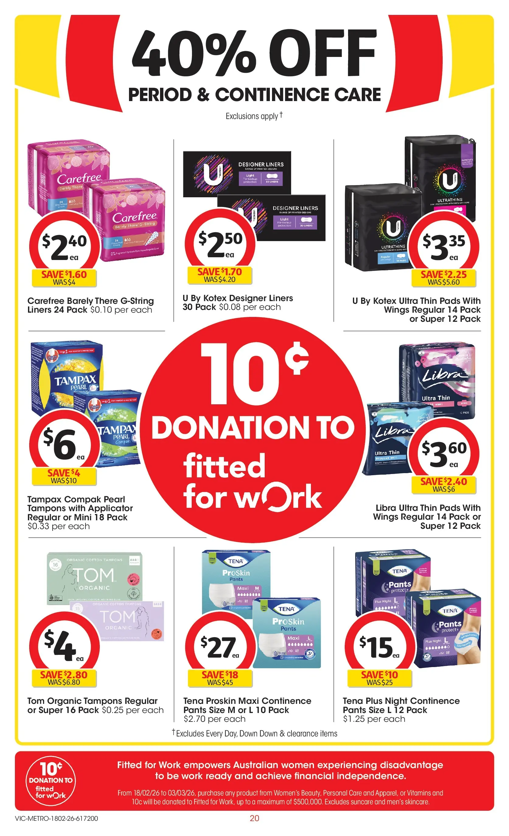 ﻿Coles catalogue valid from 18/02/2026 > Online Australia | Page: 20 | Products: Light, Pants, Tampons