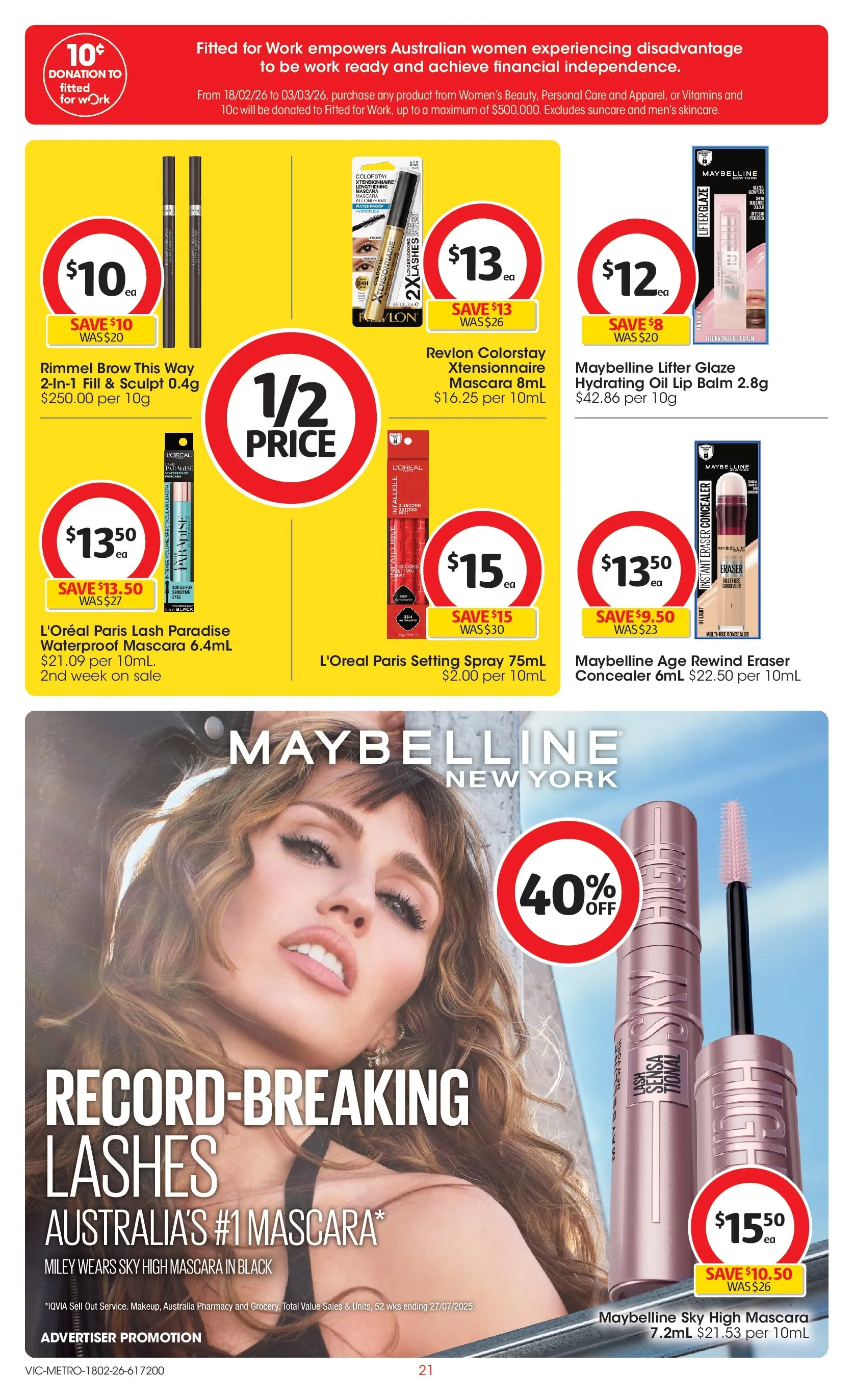 ﻿Coles catalogue valid from 18/02/2026 > Online Australia | Page: 21 | Products: Concealer, Mascara, Oil, Setting spray