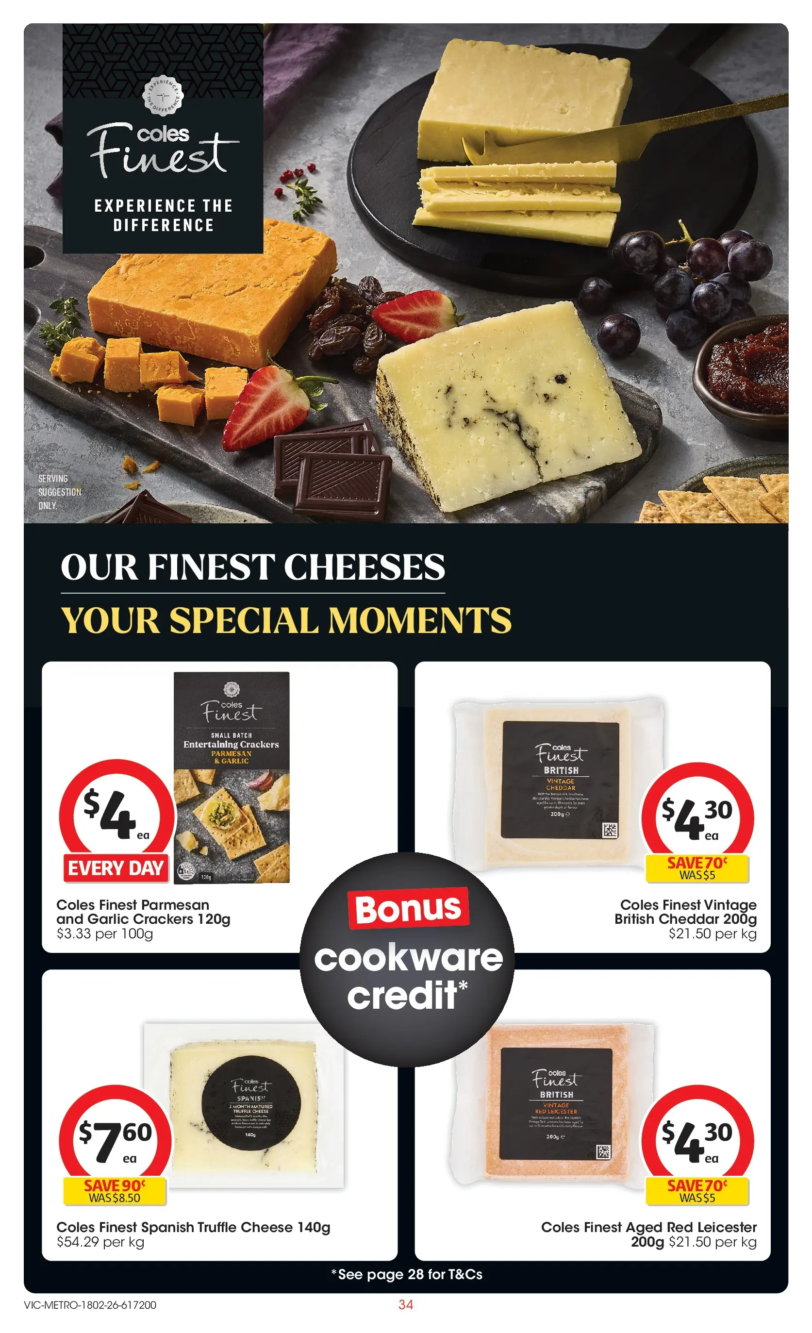 ﻿Coles catalogue valid from 18/02/2026 > Online Australia | Page: 34 | Products: Crackers, Cheese, Cookware, Garlic