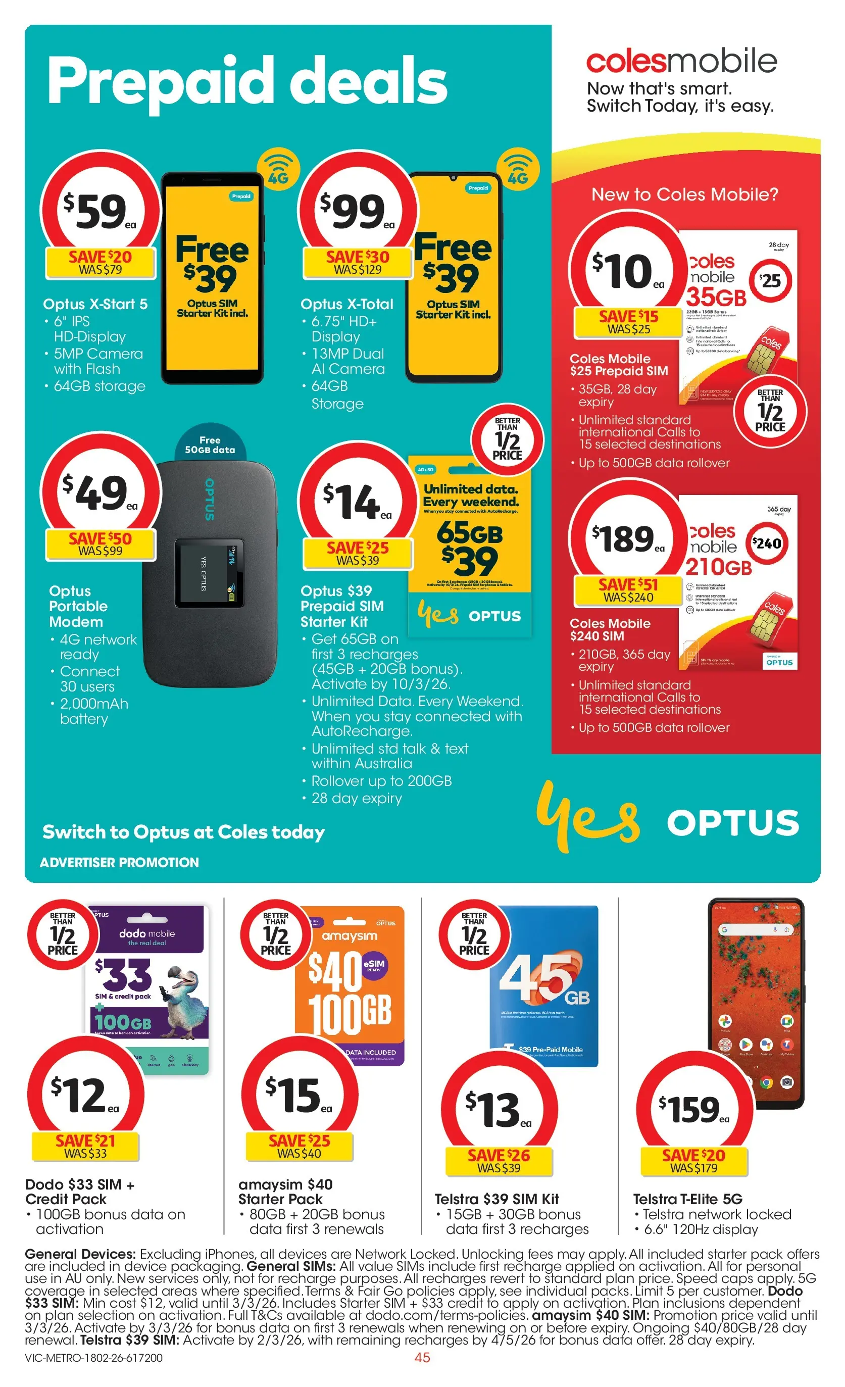 ﻿Coles catalogue valid from 18/02/2026 > Online Australia | Page: 45 | Products: Battery, Device, Portable, Mobile