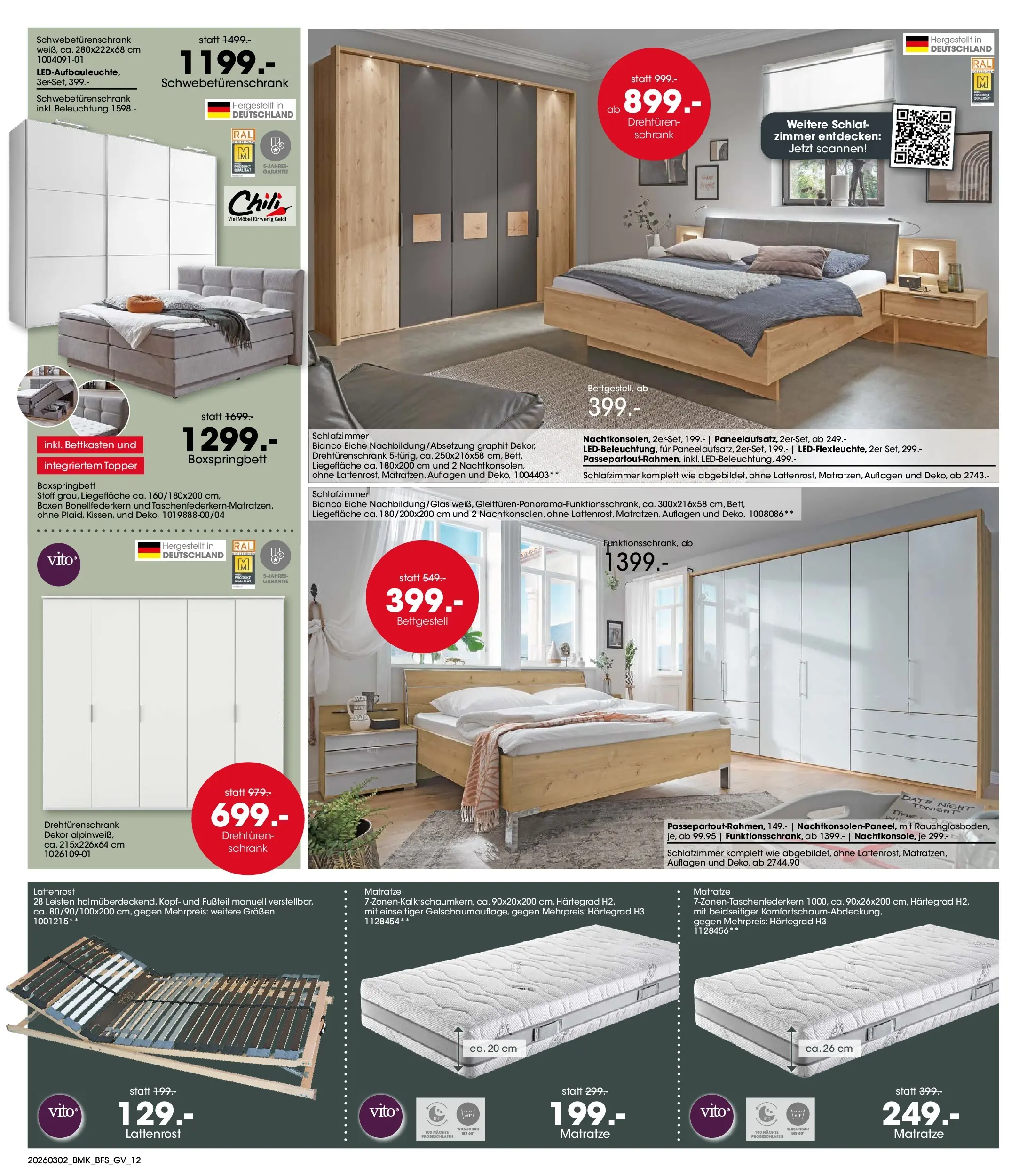 Möbel Martin Wochenangebote (ab 02.03.2026) zum Blättern | Seite: 12 | Produkte: Matratze, Schwebetürenschrank, Drehtürenschrank, Boxspringbett