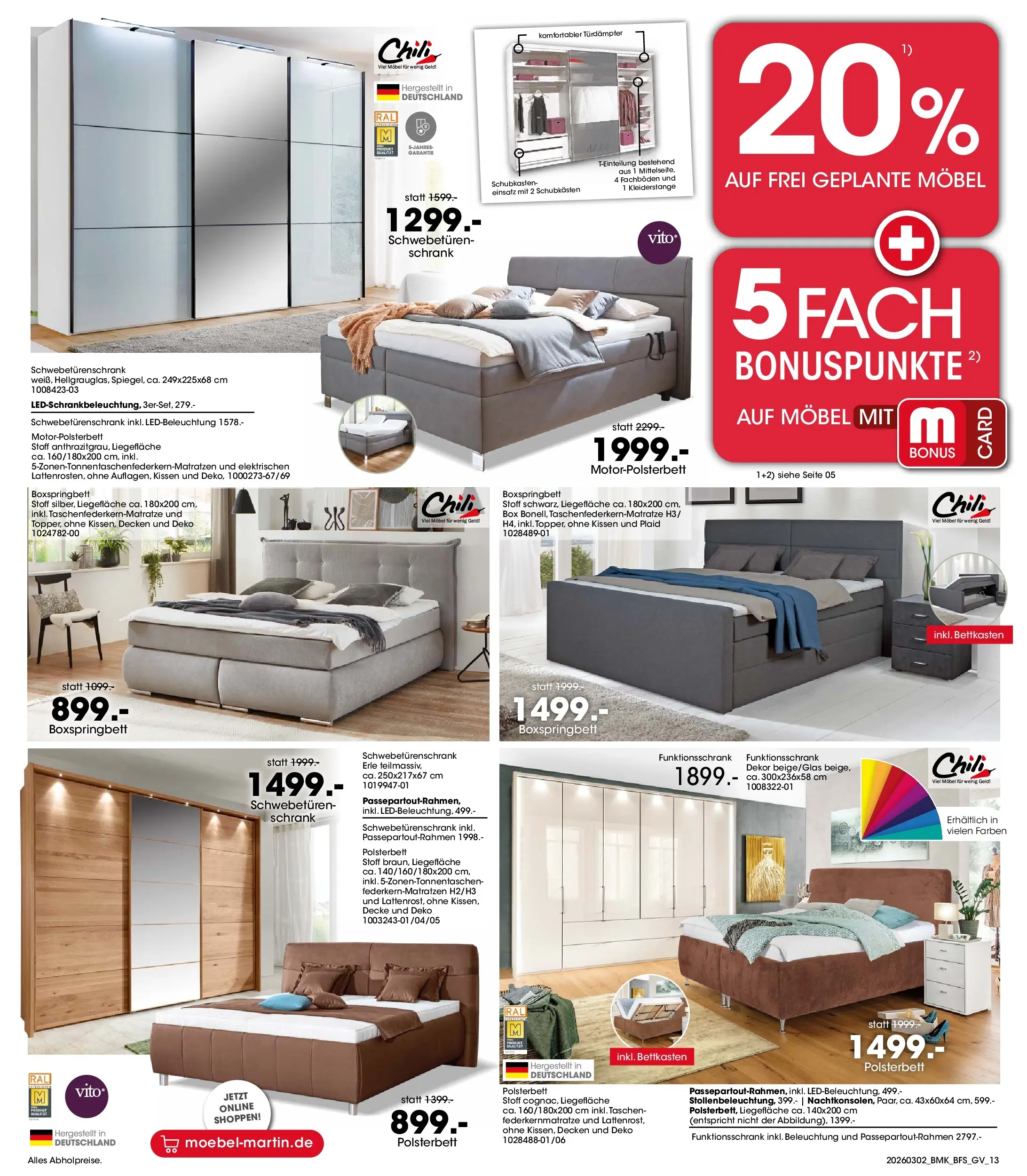 Möbel Martin Wochenangebote (ab 02.03.2026) zum Blättern | Seite: 13 | Produkte: Kissen, Boxspringbett, Box, Chili