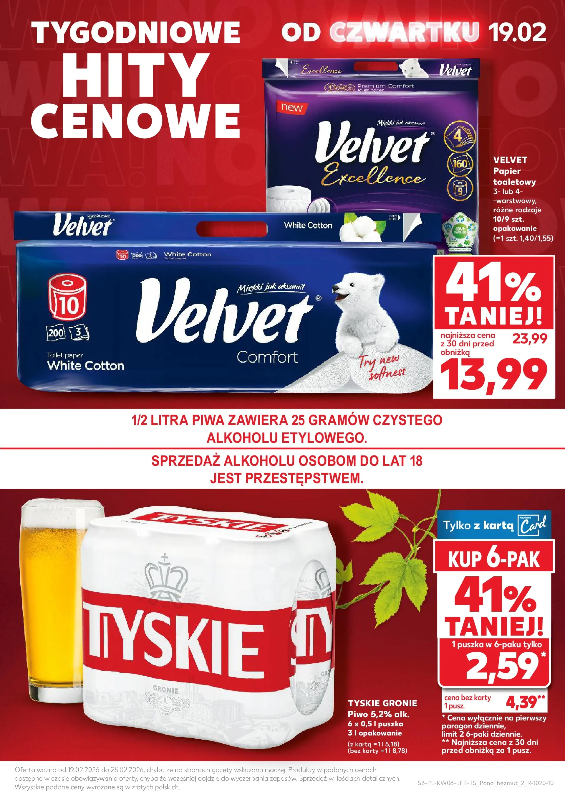 Kaufland gazetka od 19.02.2026 - od jutra PDF | Strona: 3 | Produkty: Karta, Papier toaletowy, Tyskie, Piwo