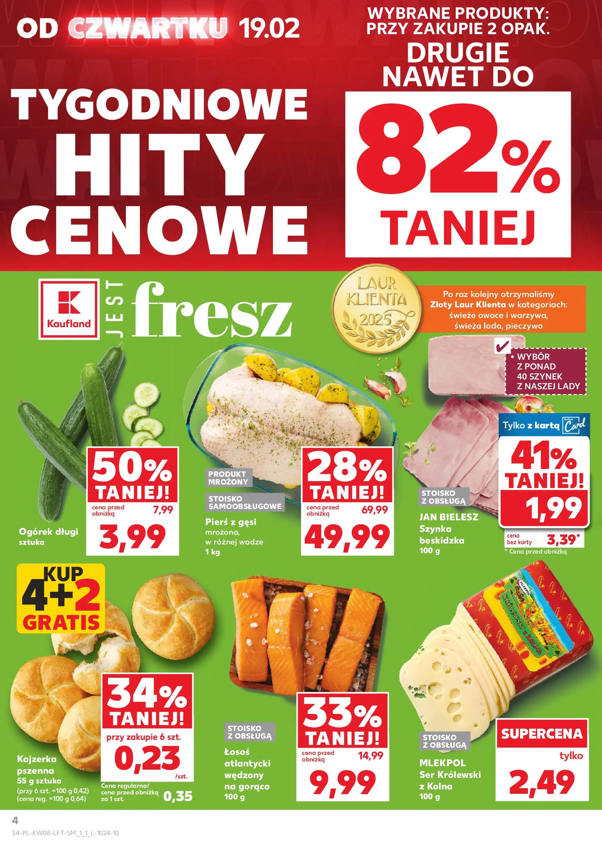 Kaufland gazetka od 19.02.2026 - od jutra PDF | Strona: 4 | Produkty: Pierś z gęsi, Szynka, Łosoś, Ser