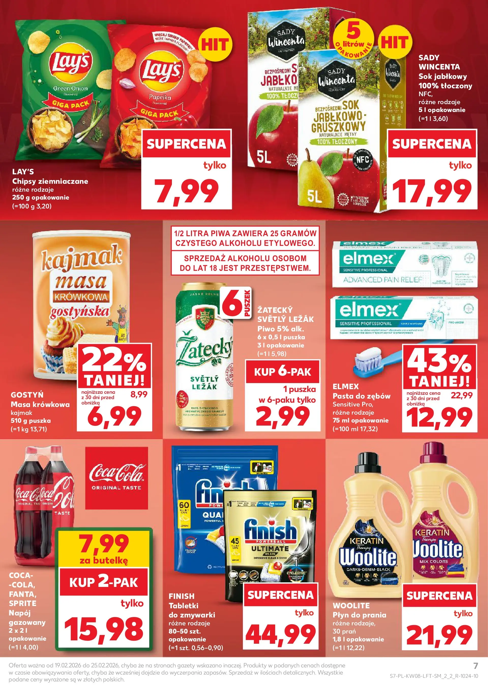 Kaufland gazetka od 19.02.2026 - od jutra PDF | Strona: 7 | Produkty: Sok jabłkowy, Kajmak, Piwo, Finish