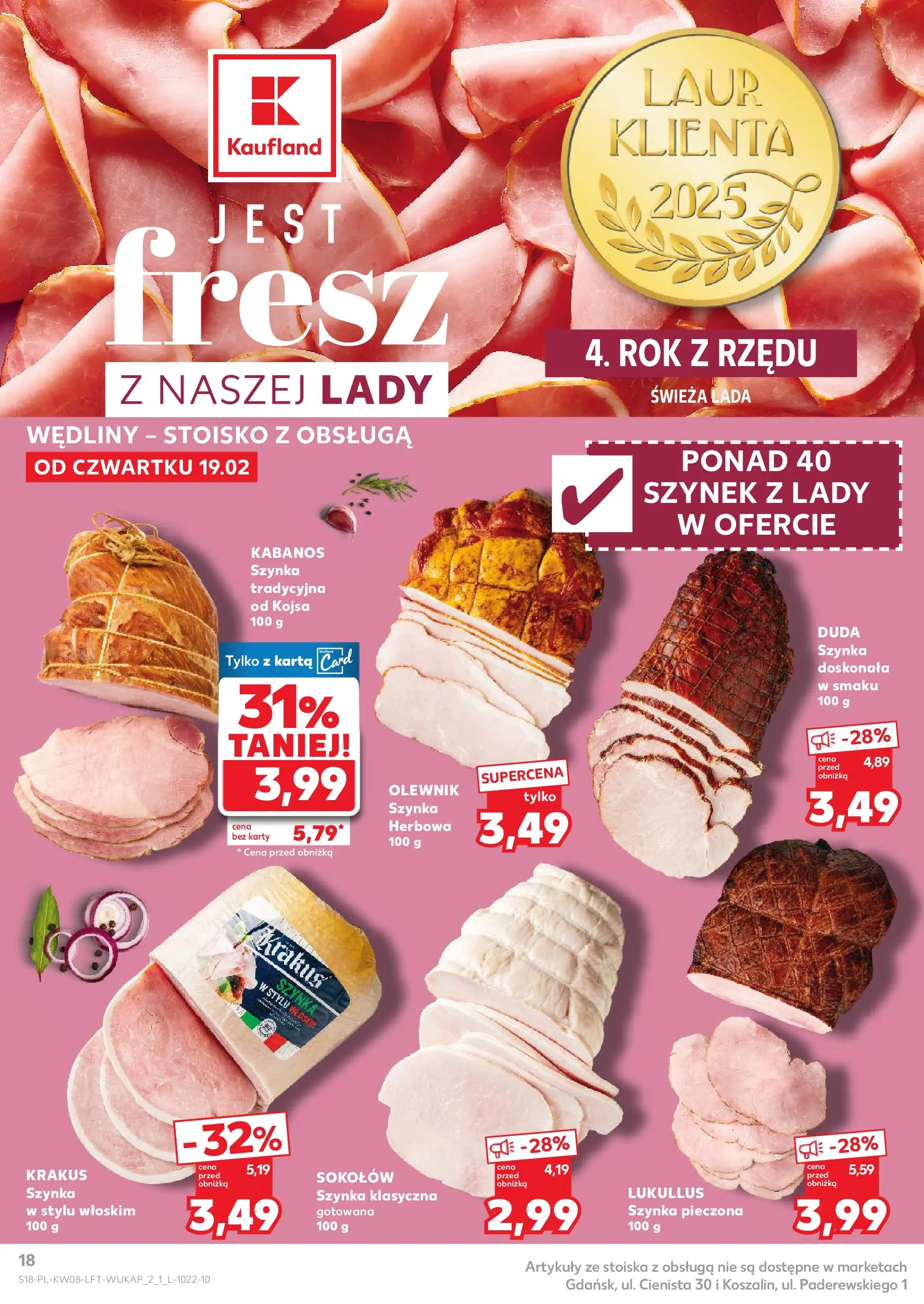 Kaufland gazetka od 19.02.2026 - od jutra PDF | Strona: 18 | Produkty: Karta, Szynka, Wędliny