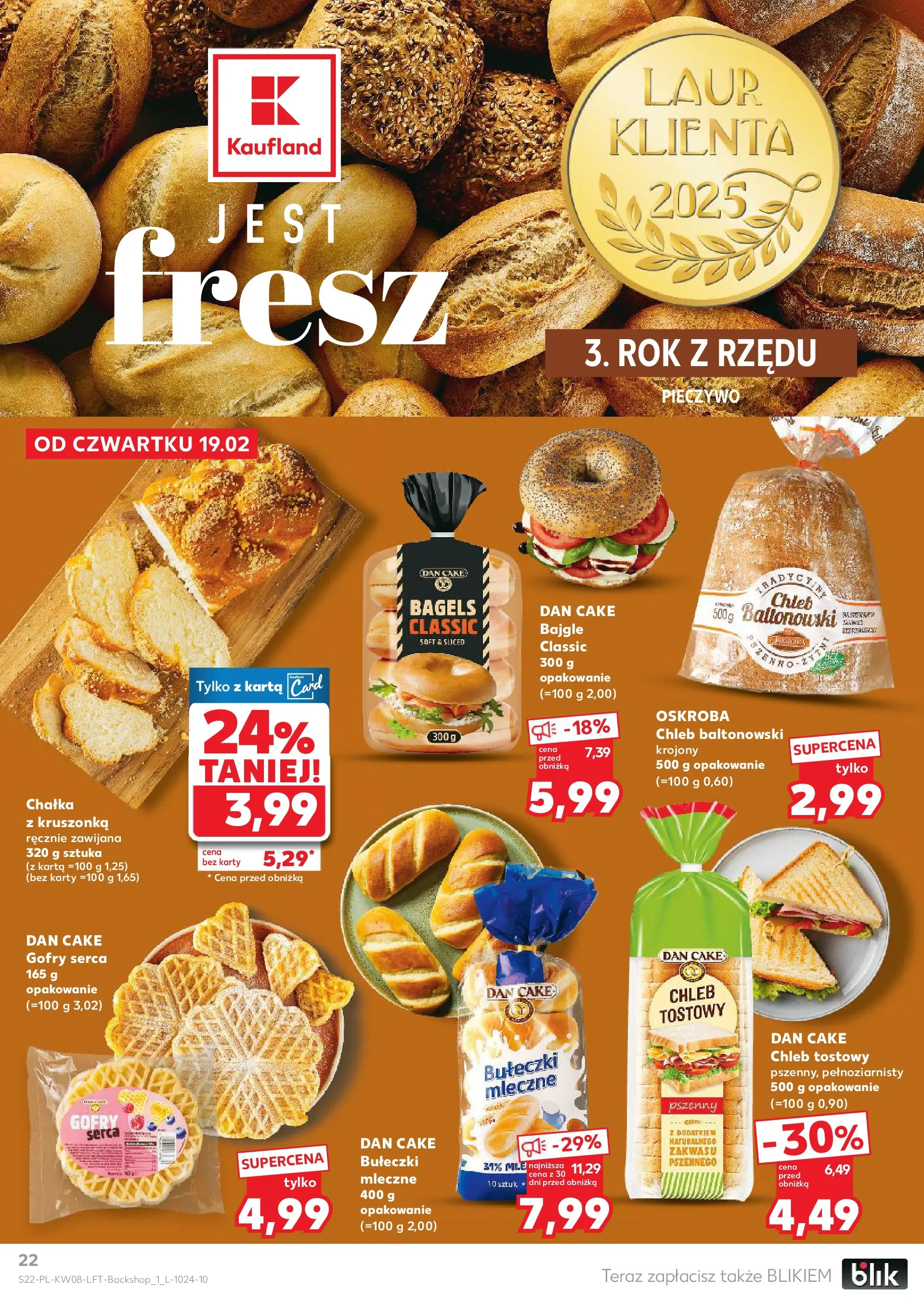 Kaufland gazetka od 19.02.2026 - od jutra PDF | Strona: 22 | Produkty: Pieczywo, Karta, Chleb tostowy, Chleb