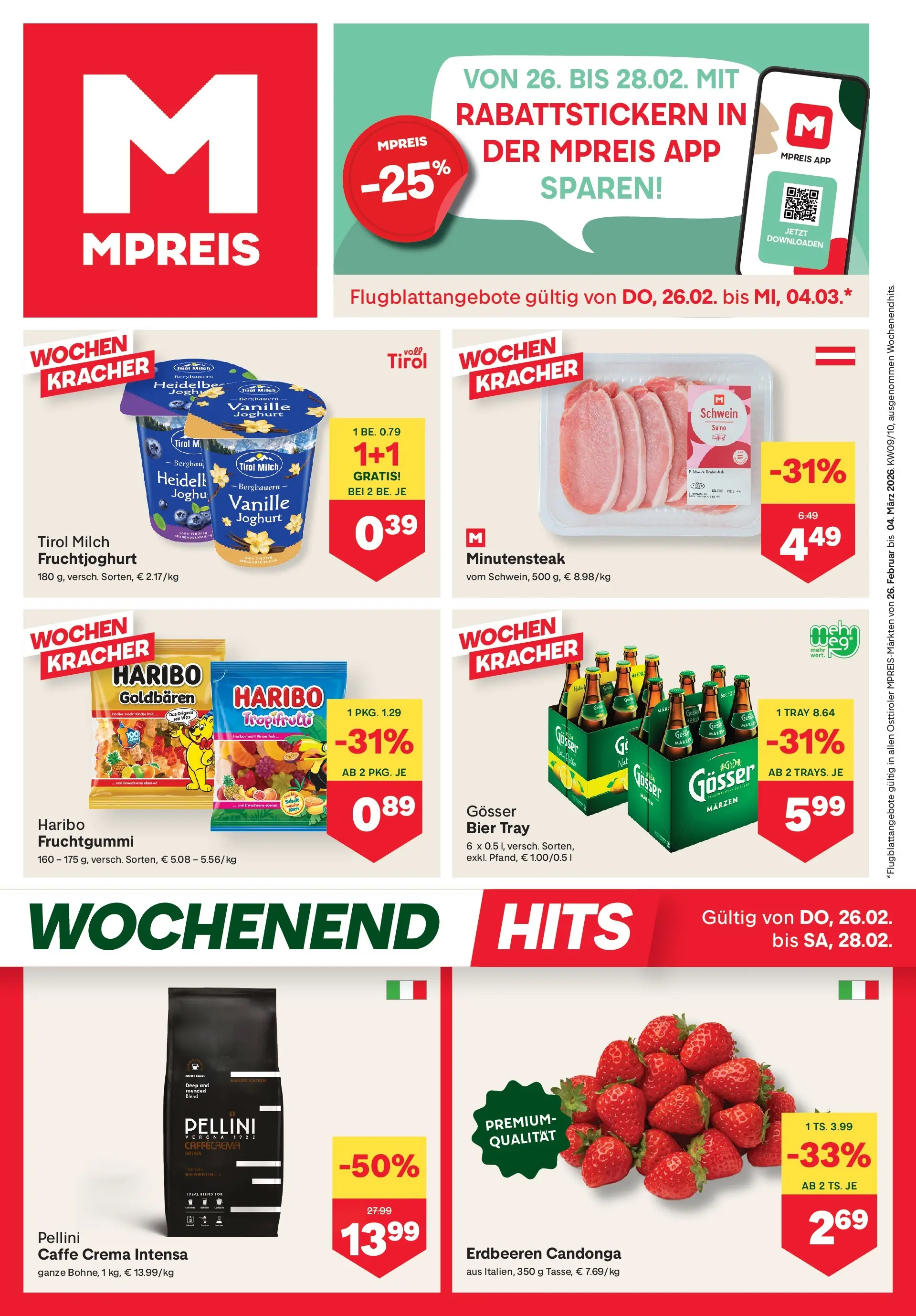 MPREIS Sillian von 26.02.2026 - Aktuelle Angebote | Seite: 1 | Produkte: Erdbeeren, Milch, Joghurt, Bier