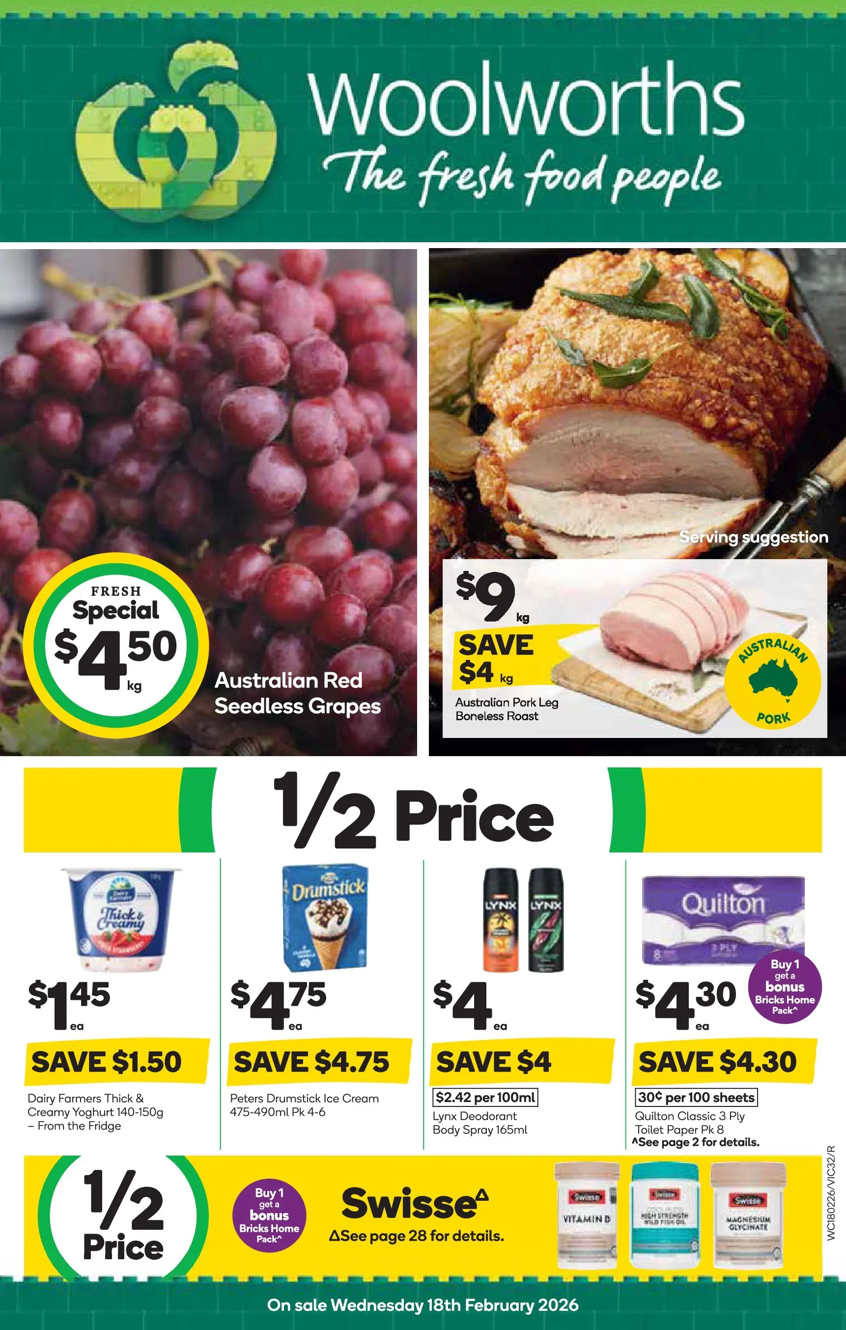 Deals - Weekly Catalogue 18th February - 17/02/2026 > weekly / monthly specials | Page: 32 | Products: Toilet, Cream, Grapes, Fridge