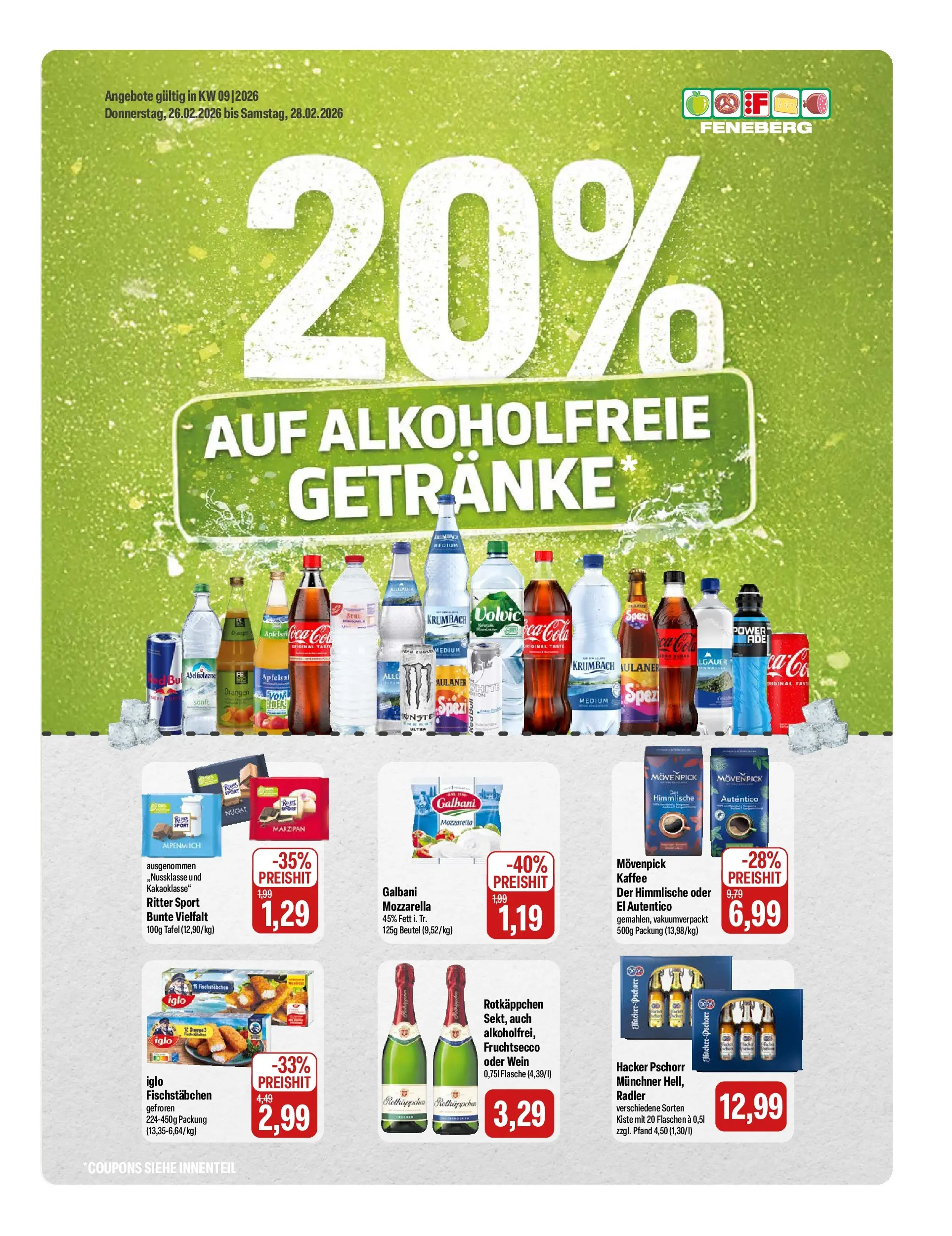 Feneberg - Feneberg: Aktuelle Angebote (ab 23.02.2026) zum Blättern | Seite: 1 | Produkte: Cola, Mozzarella, Fruchtsecco, Rotkäppchen