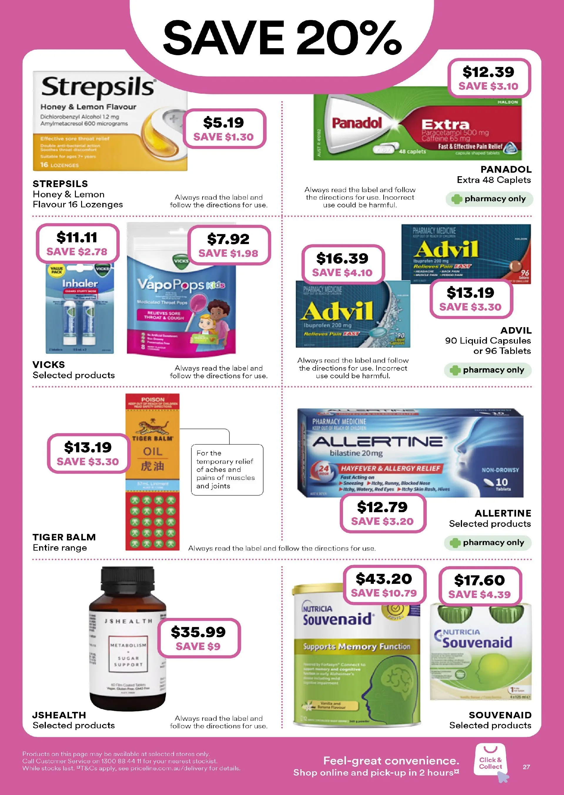 Priceline Pharmacy Catalogue Corrimal  - 19/02/2026 > weekly / monthly specials | Page: 27 | Products: Sugar, Tablets, Pain relief, Allergy