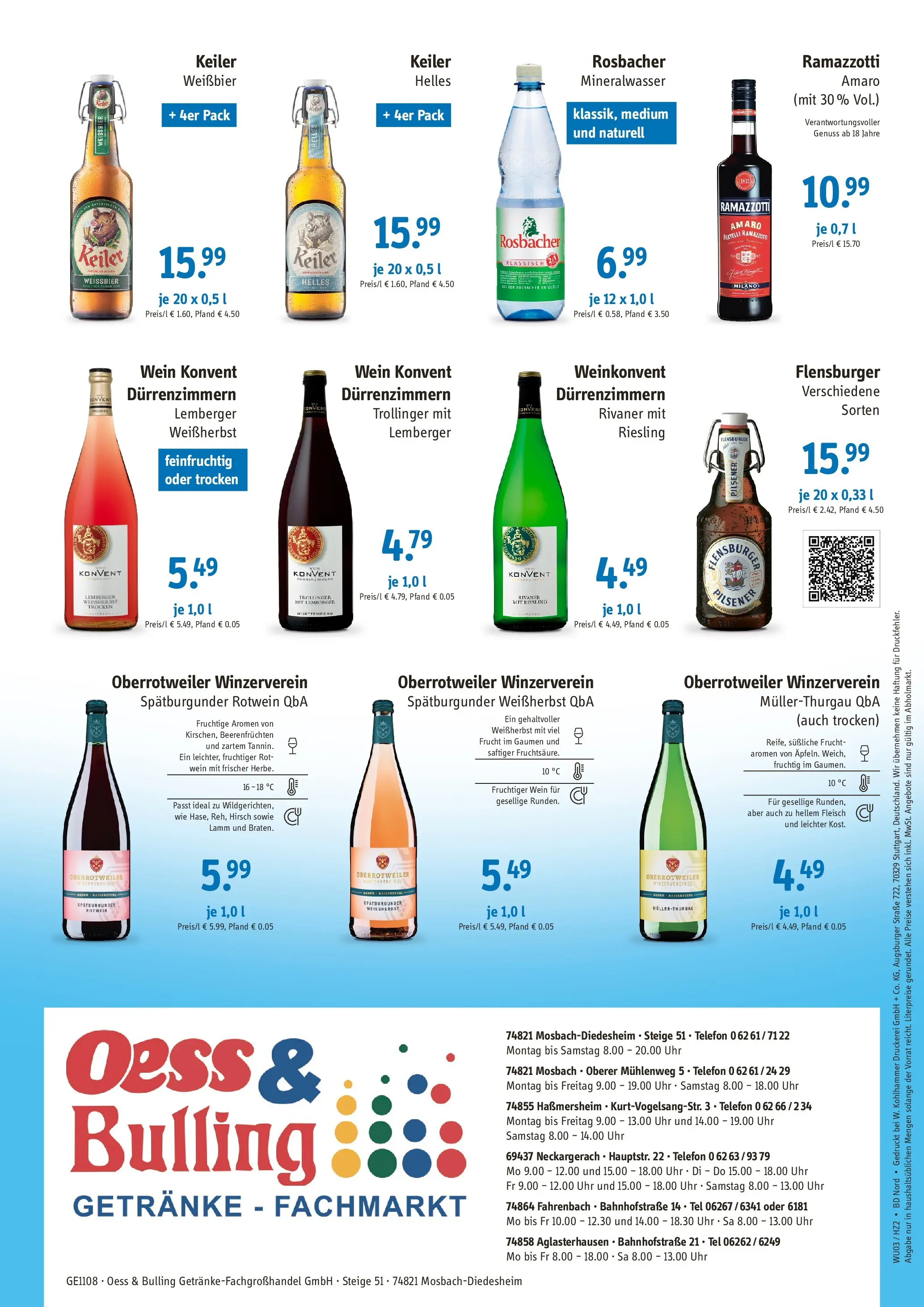 Angebote - Getränke Oess & Bulling: Angebote (ab 15.03.2026) zum Blättern | Seite: 2 | Produkte: Rotwein, Flensburger, Ramazzotti, Uhr