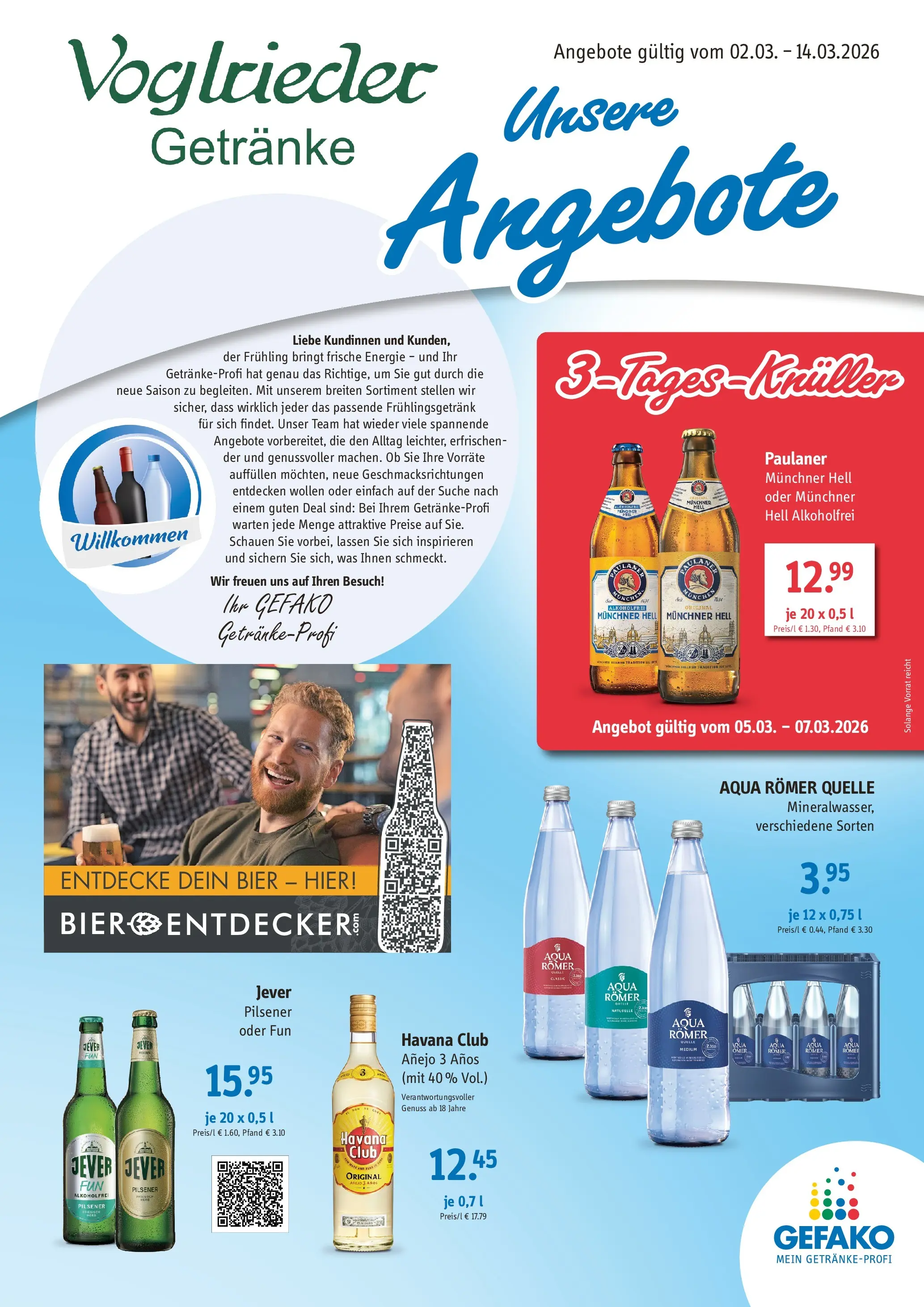 Angebote - Getränke Voglrieder: Angebote (ab 01.03.2026) zum Blättern | Seite: 1 | Produkte: Havana club, Bier, Jever, Paulaner