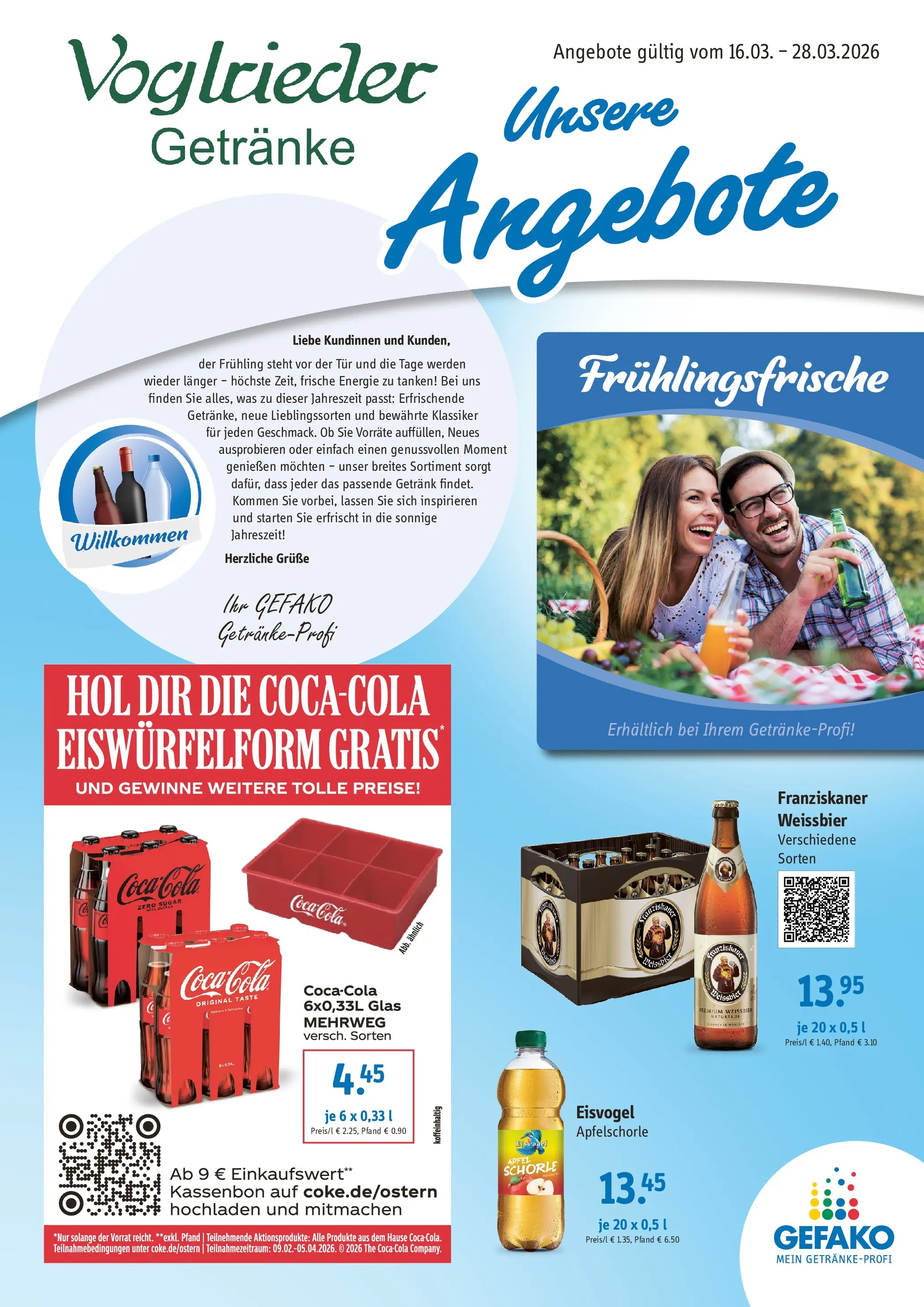 Angebote - Getränke Voglrieder: Angebote (ab 15.03.2026) zum Blättern | Seite: 1 | Produkte: Franziskaner, Weißbier, Tür, Äpfel