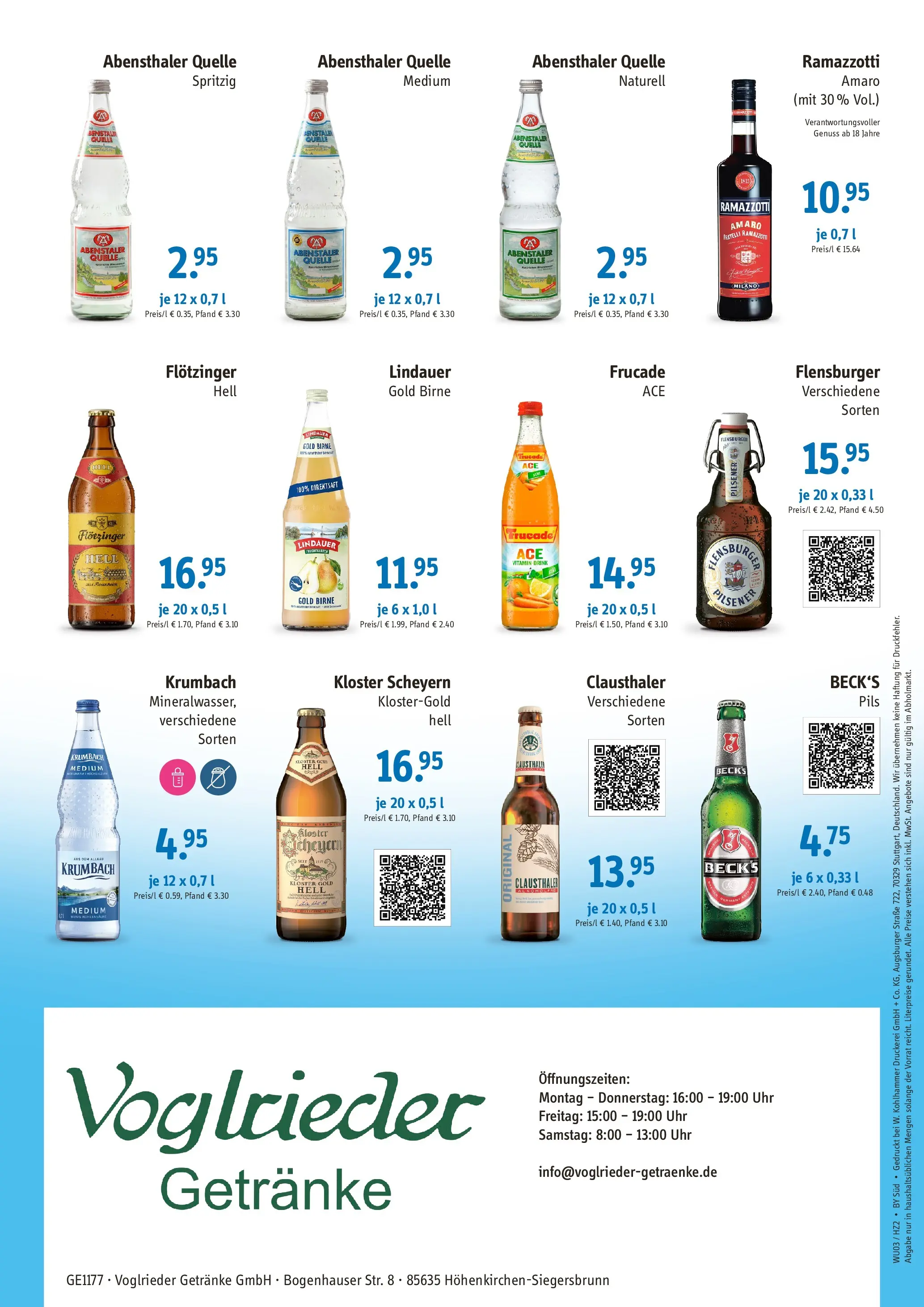 Angebote - Getränke Voglrieder: Angebote (ab 15.03.2026) zum Blättern | Seite: 2 | Produkte: Pils, Flensburger, Ramazzotti, Uhr