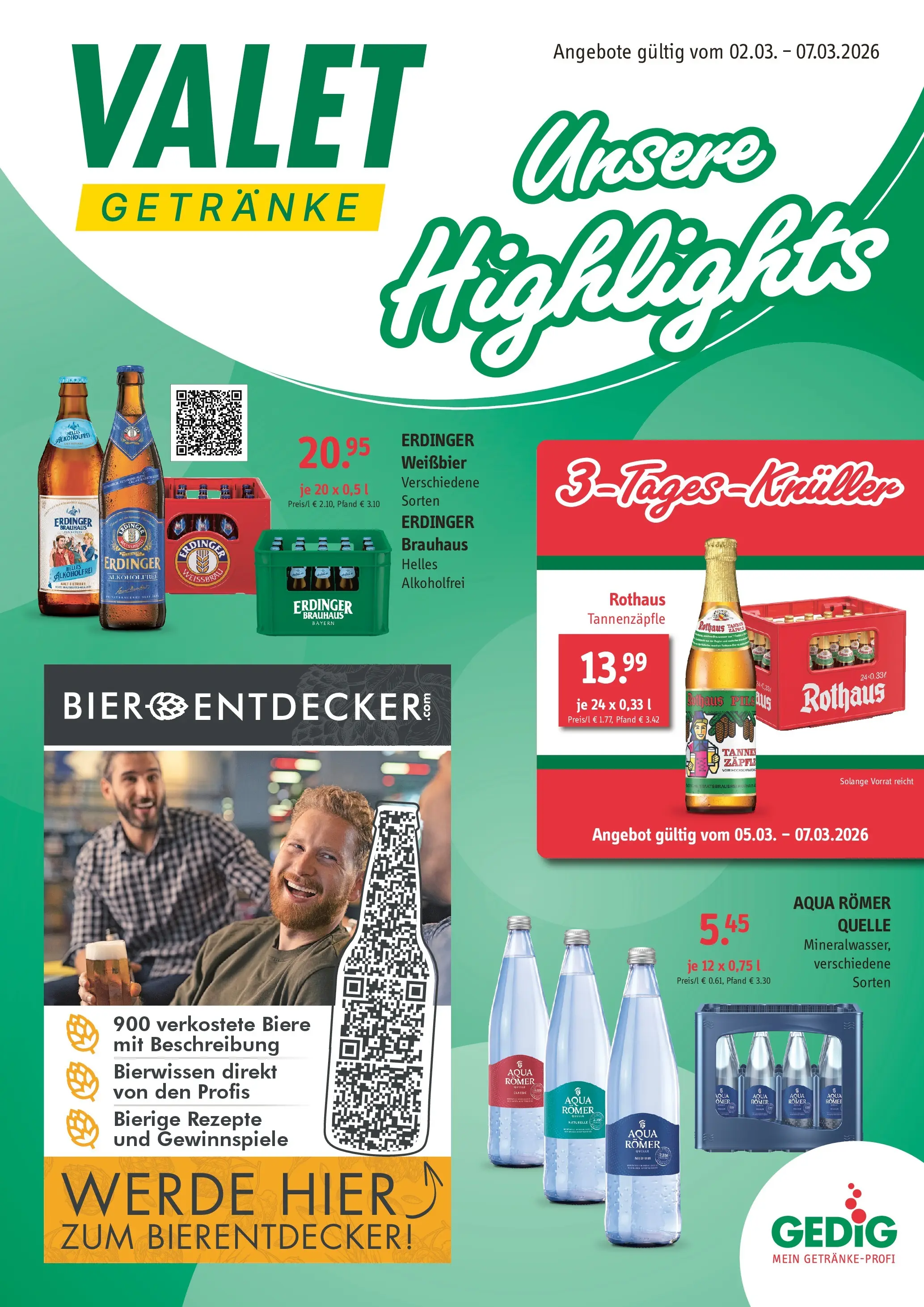 Angebote - Getränke Valet: Angebote (ab 01.03.2026) zum Blättern | Seite: 1 | Produkte: Erdinger, Weißbier