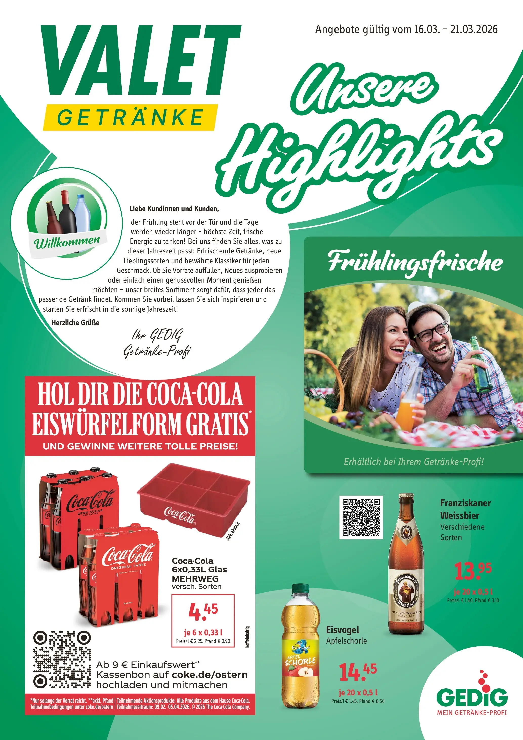 Angebote - Getränke Valet: Angebote (ab 15.03.2026) zum Blättern | Seite: 1 | Produkte: Franziskaner, Weißbier, Tür, Äpfel