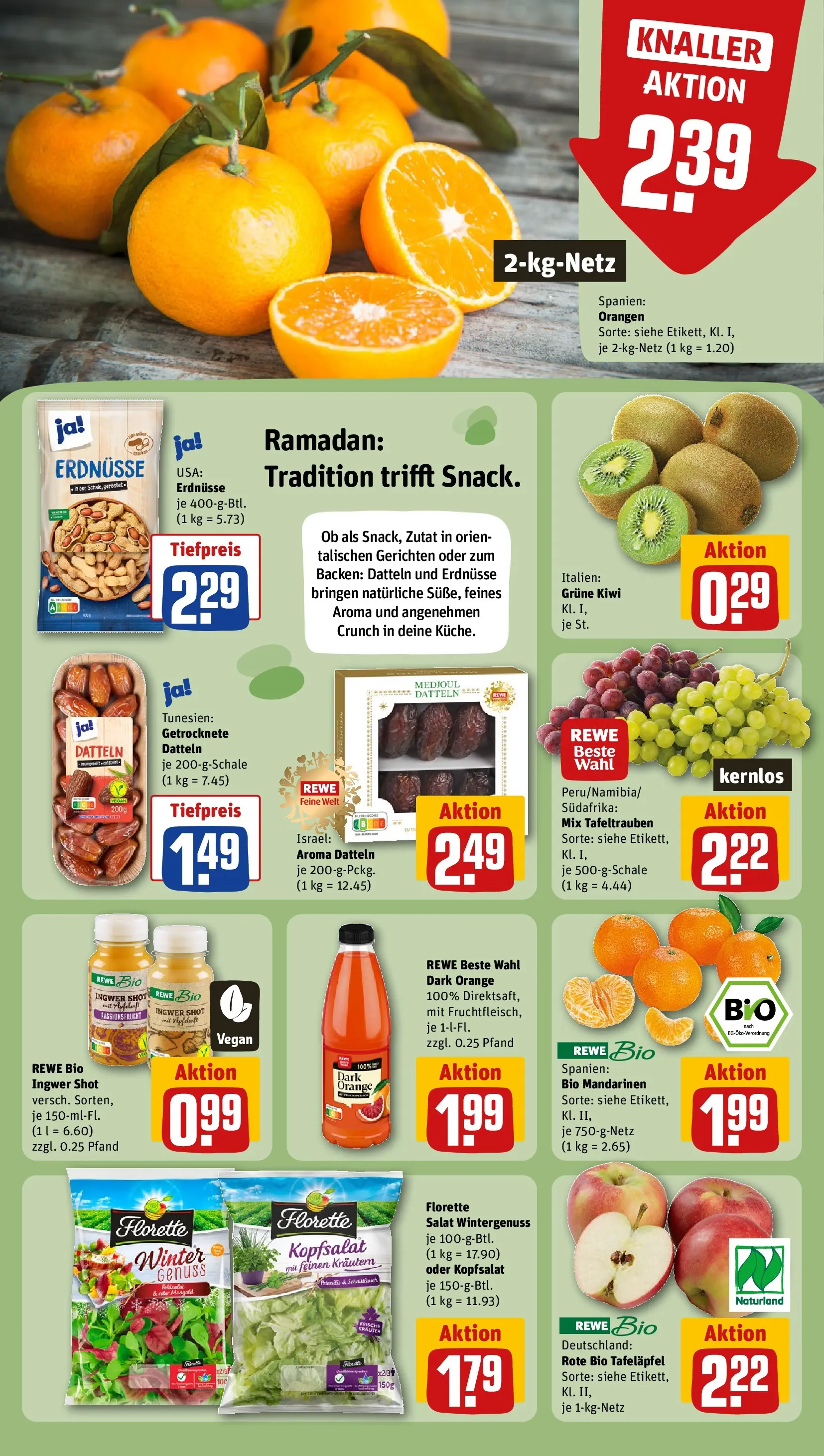 REWE Prospekt ab 22.02.2026 zum Blättern » Angebote | Seite: 6 | Produkte: Erdnüsse, Mandarinen, Apfelsaft, Kiwi