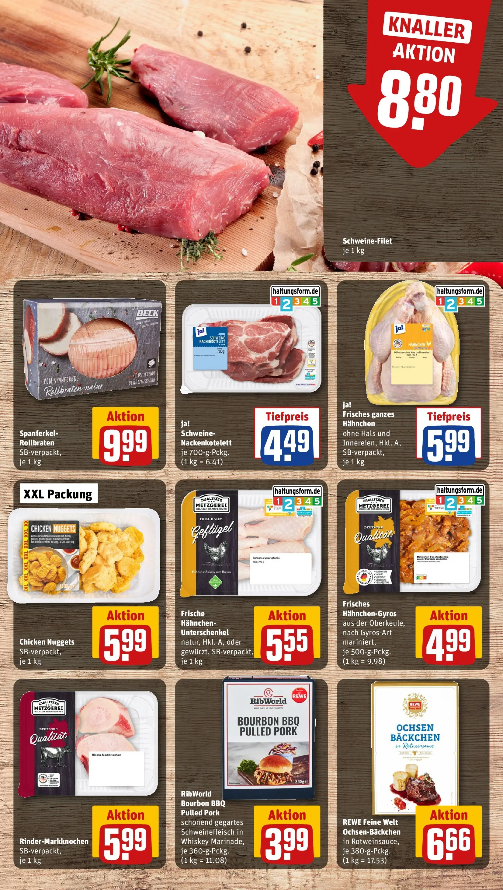 REWE Prospekt ab 22.02.2026 zum Blättern » Angebote | Seite: 8 | Produkte: Hahnchen, Schweinefleisch, Bourbon, Whiskey