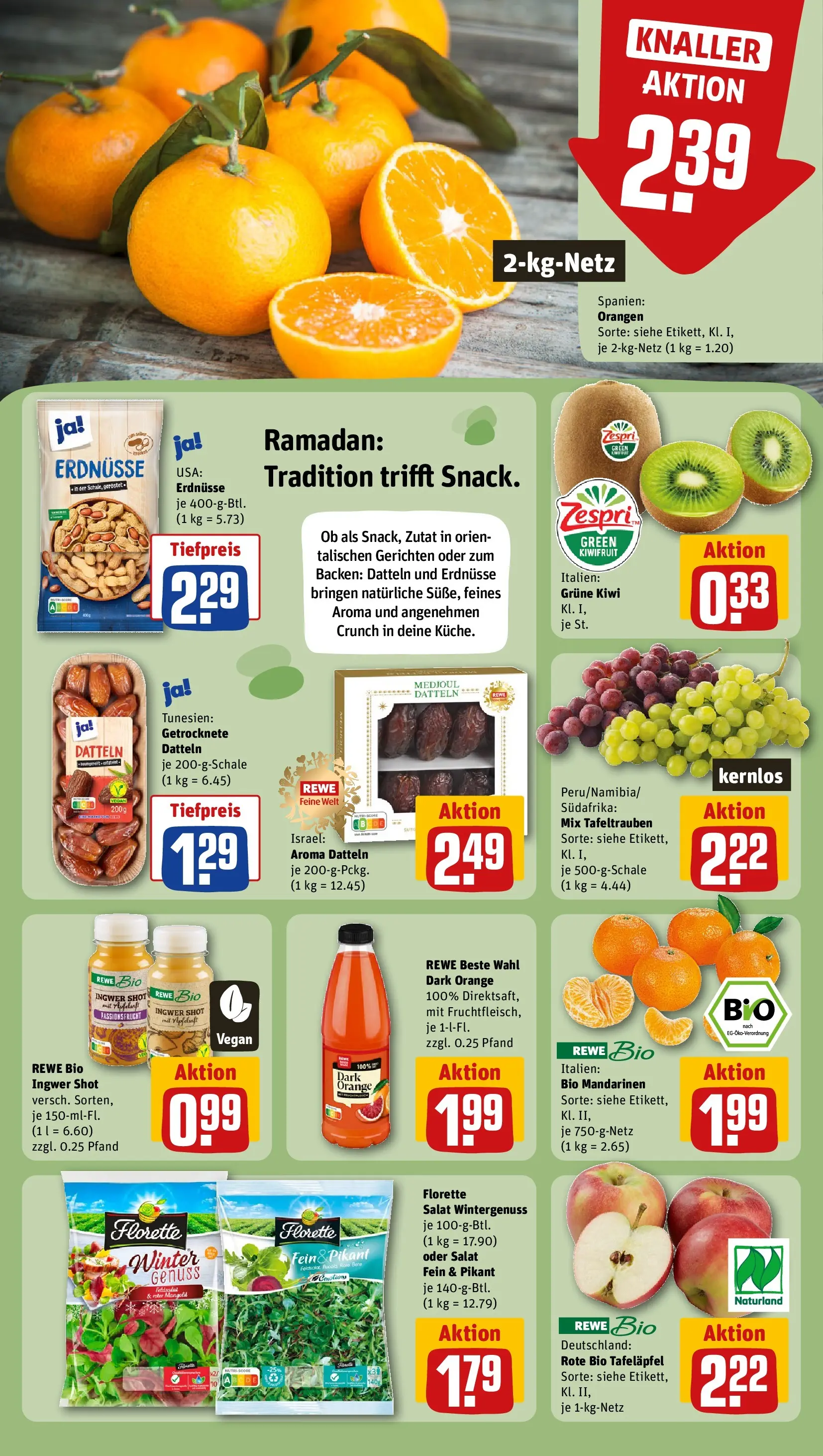 REWE Prospekt ab 22.02.2026 zum Blättern » Angebote | Seite: 6 | Produkte: Mandarinen, Orangen, Apfelsaft, Salat