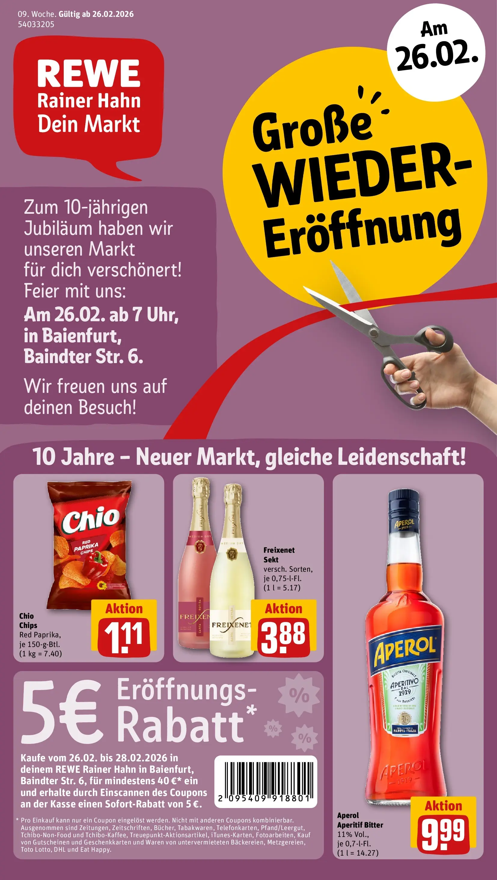 REWE Prospekt ab 22.02.2026 zum Blättern » Angebote | Seite: 1 | Produkte: Freixenet, Sekt, Paprika, Aperol