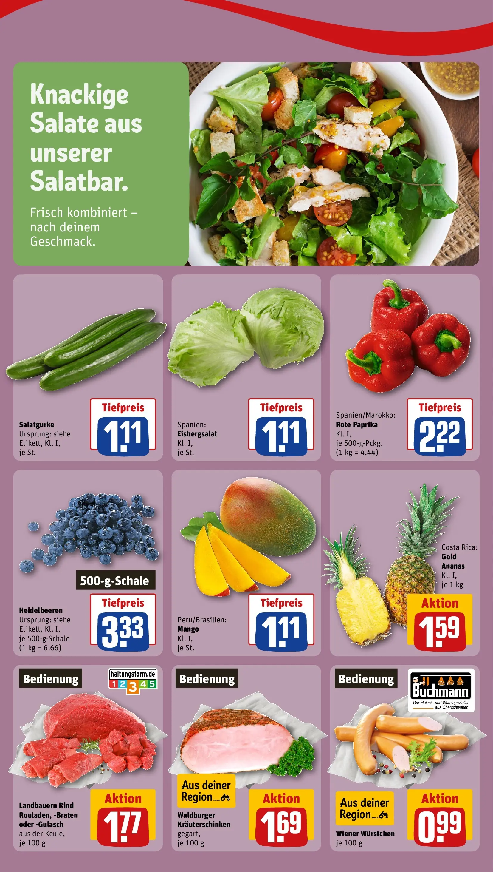 REWE Prospekt ab 22.02.2026 zum Blättern » Angebote | Seite: 2 | Produkte: Ananas, Heidelbeeren, Gulasch, Mango